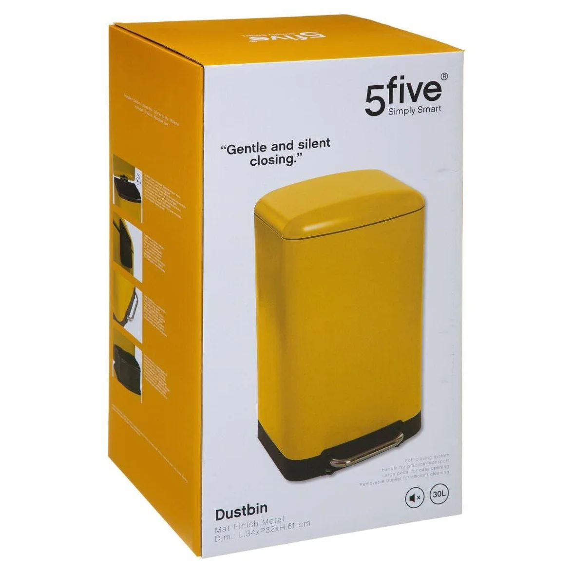 Poubelle de Cuisine Ariane 30L Métal Jaune - Seau Amovible Poignée Arrière Fermeture Silencieuse