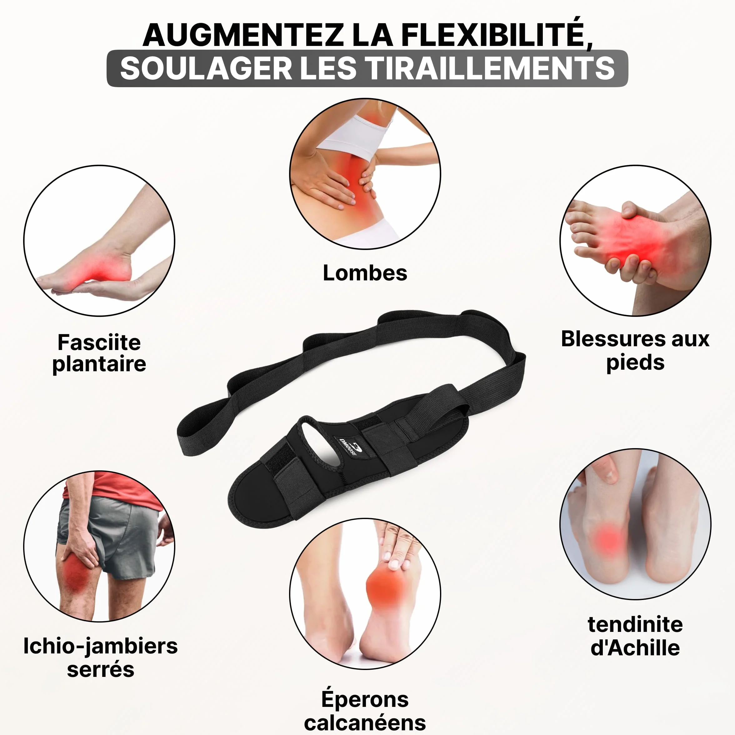 DMoose Étireur de Fascia de Yoga avec Sangle de Yoga - Étirement du Fascia, Mollet et du Pied pour Fasciite Plantaire, Tension Musculaire, Blessure de la Cheville - Bande d'Entraînement Muscles Jambes