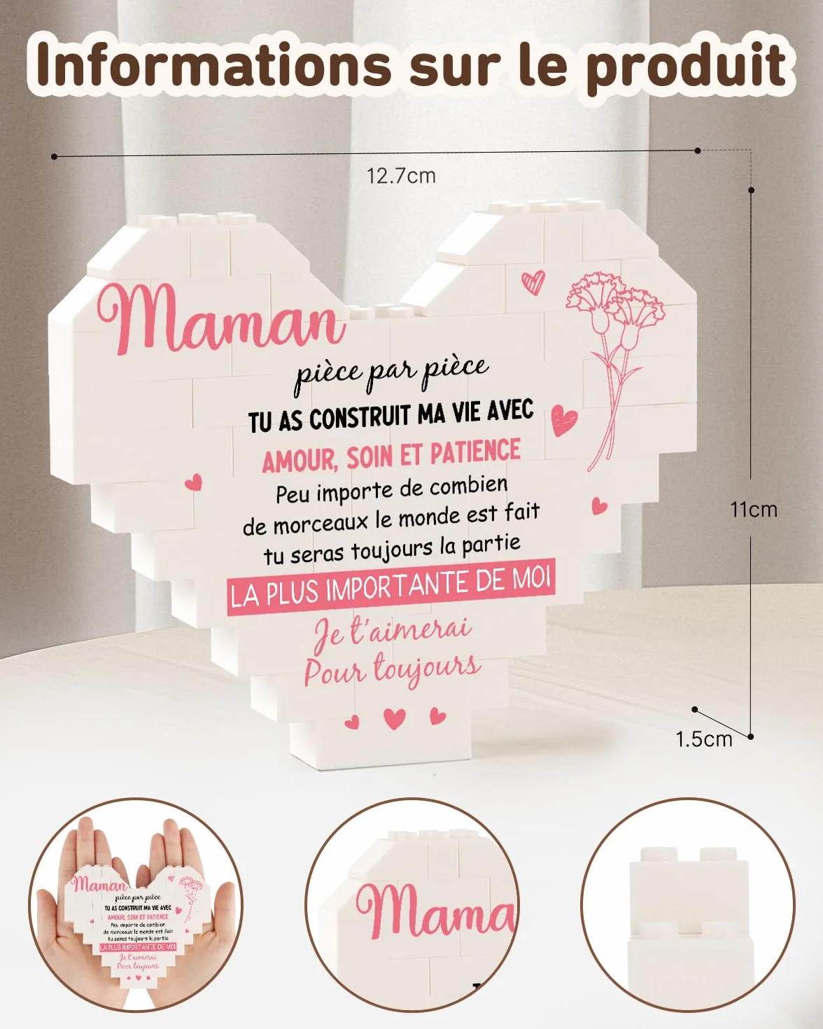 Cadeau Maman Ornement Cœur Décoratif Anniversaire Fête des Mères Fils Filles