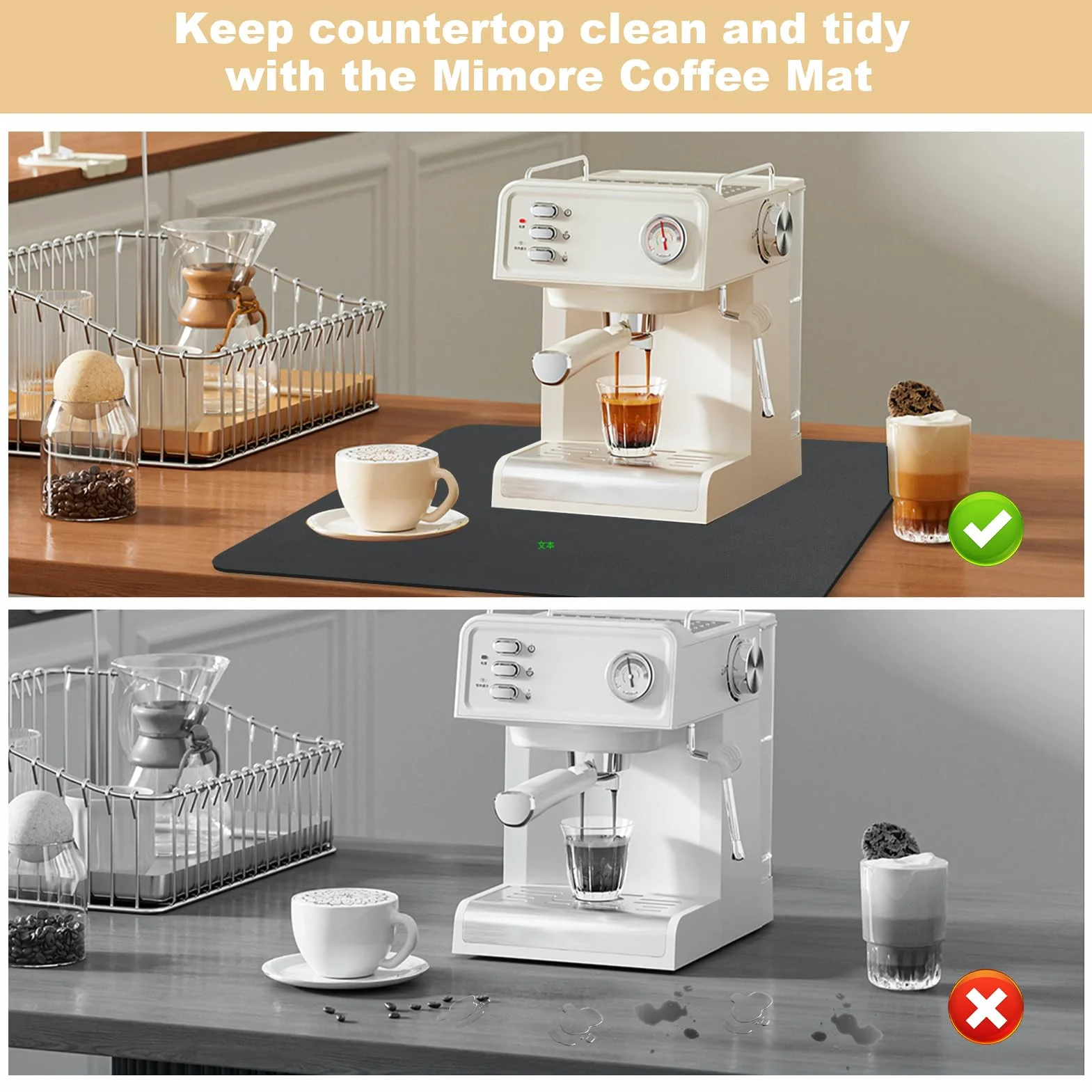 Tapis pour Machine à Café Dos en Caoutchouc Absorbant de Séchage pour Vaisselle