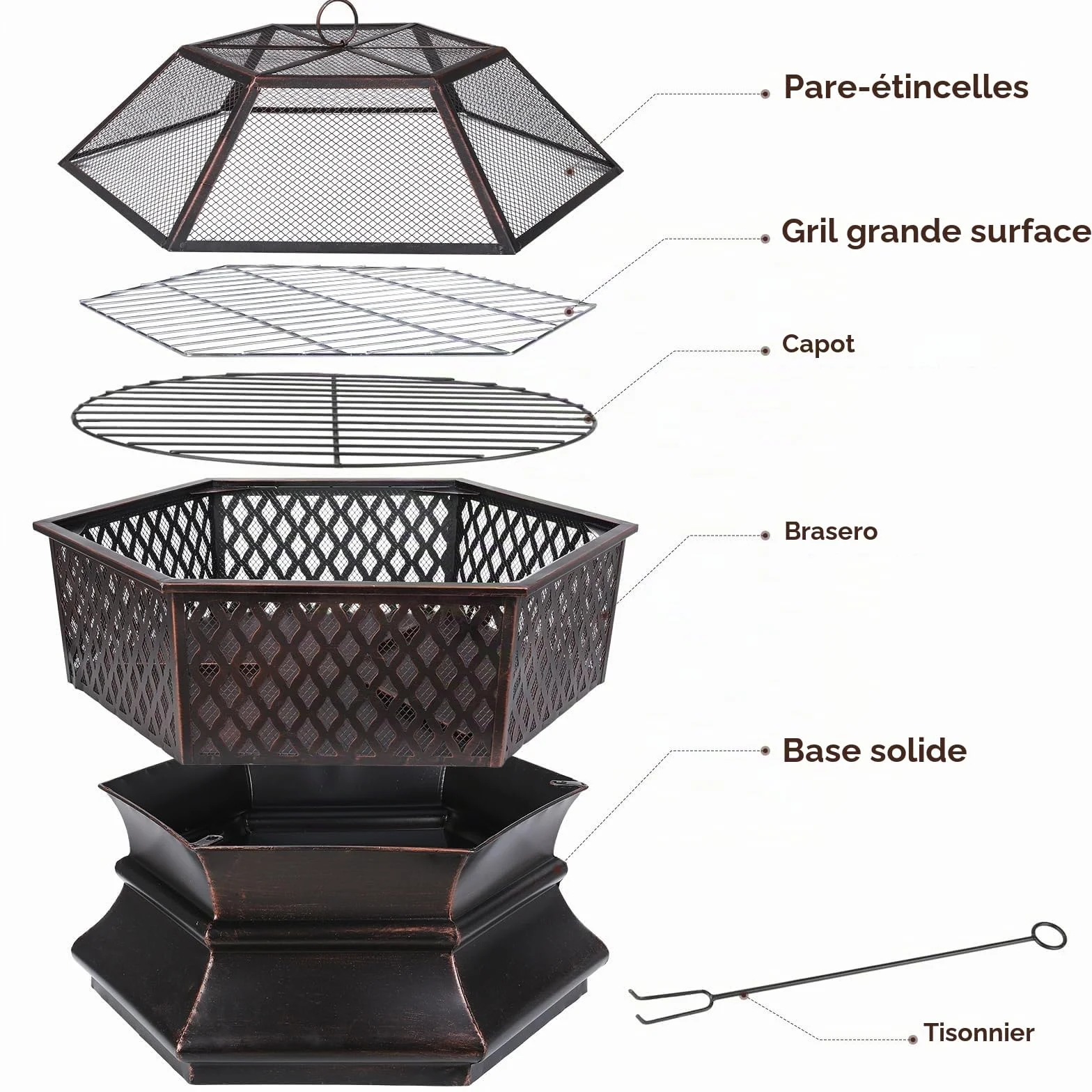 TLSUNNY Brasero Exterieur avec Grill, Foyer de Jardin, Barbecue au Charbon, 71x71x63 cm