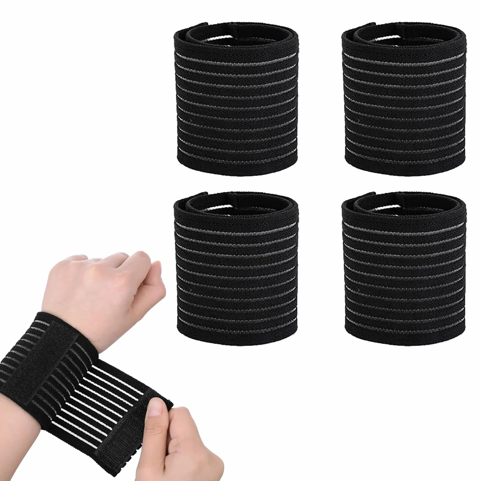 KARELLS Bande Poignet Support Compression Noir 4PCS