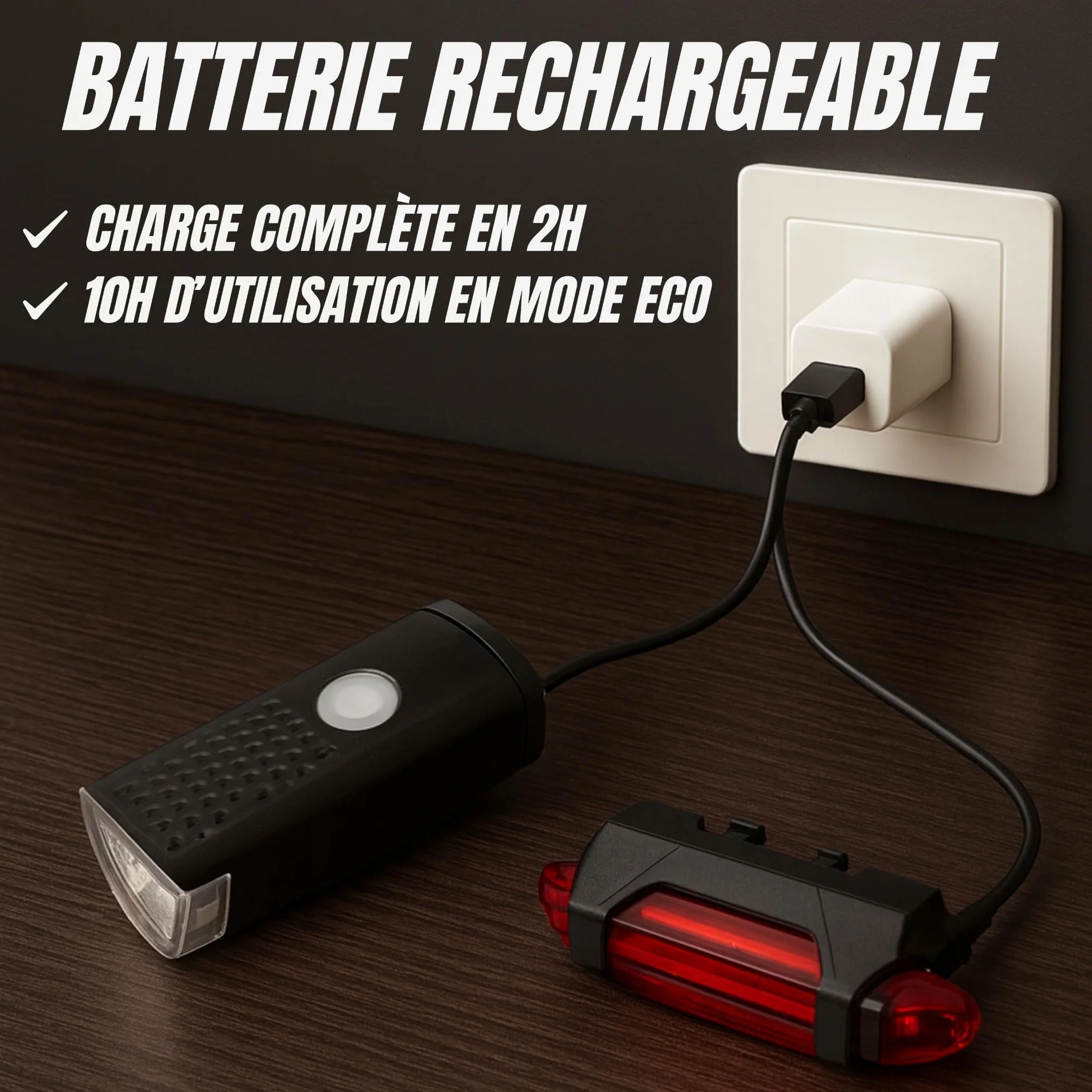 Lumière Vélo Avant et Arrière Rechargeable USB - LED 400 Lumens, 7 Modes d'Éclairage puissants, Sécurité et Visibilité la Nuit