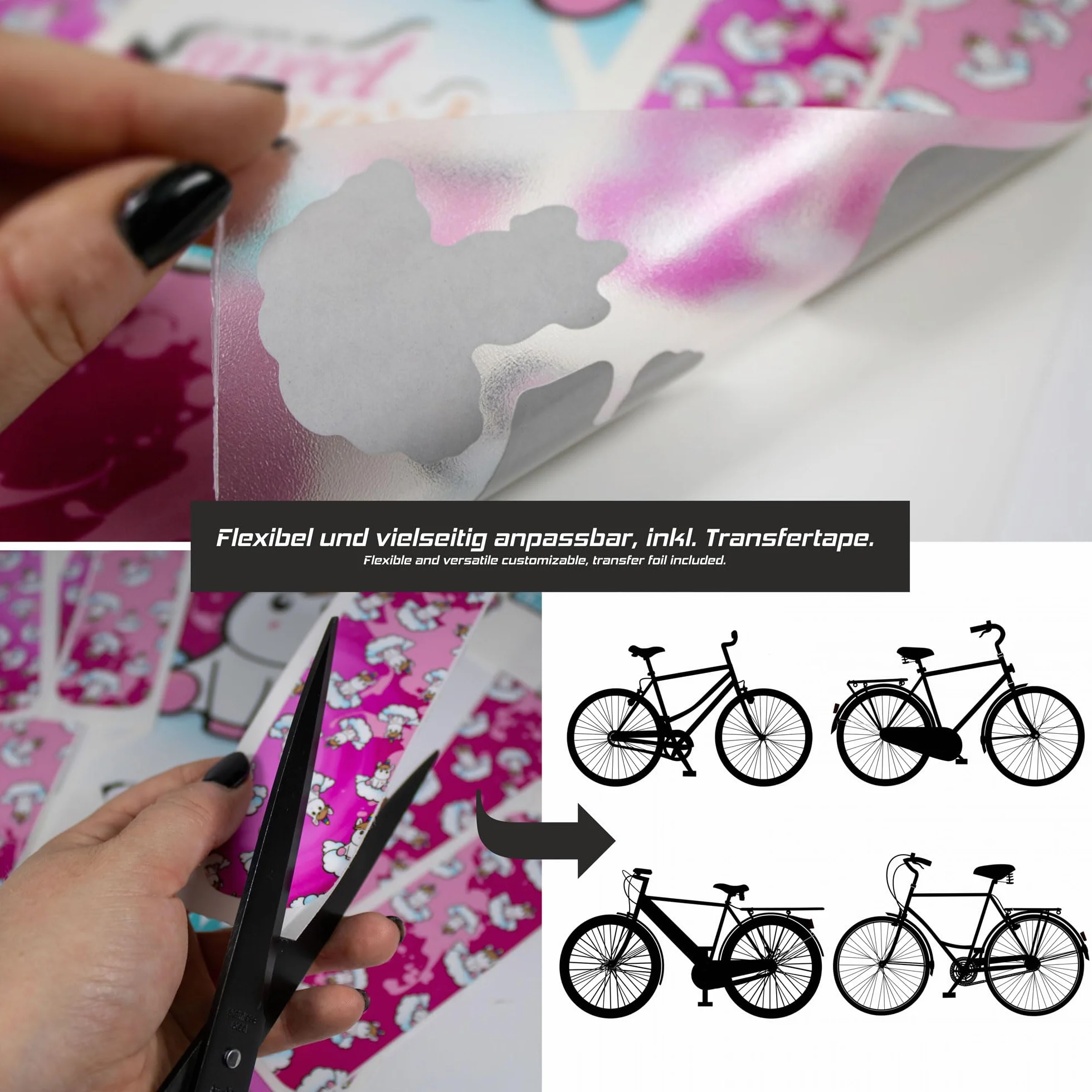 BIKE-label X400136VA Lot d'autocollants pour vélo électrique Motif licorne Rose Taille XL
