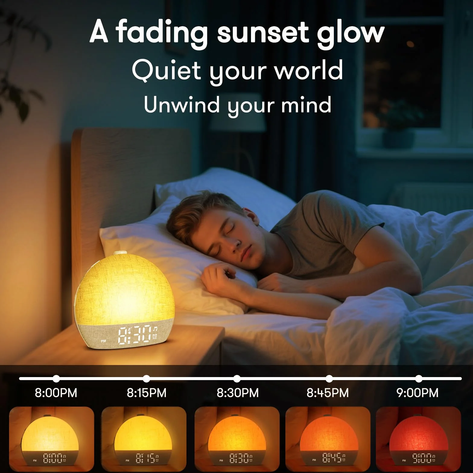 Réveil Lumineux Simulateur d'Aube, 20 Niveaux Luminosité, 30 Sons Naturels, 12 Couleurs, Veilleuse pour Enfant/Adulte