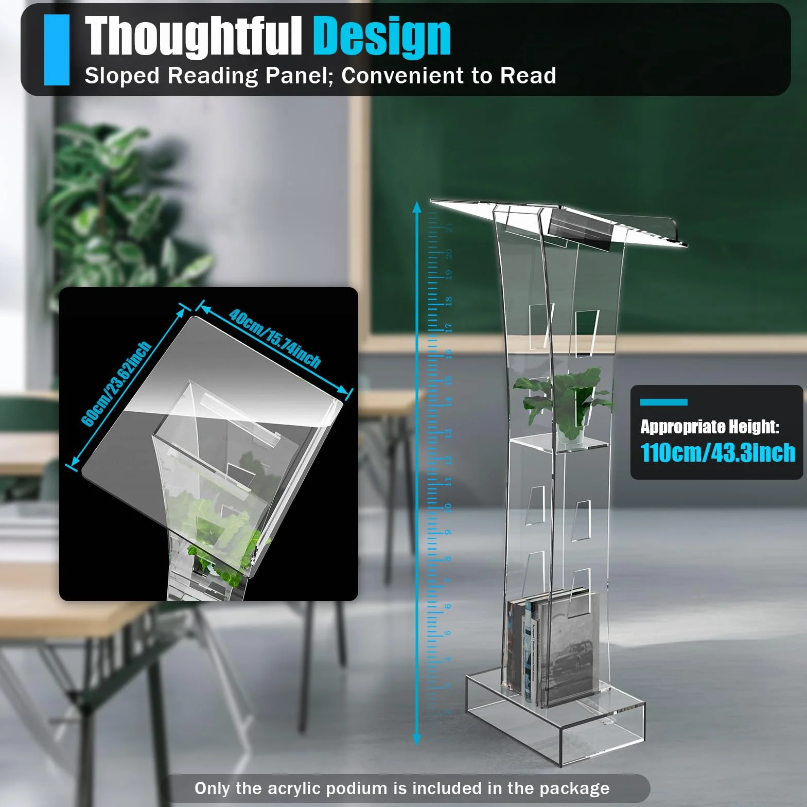 Pupitre de conférencier en acrylique transparent LED avec plateforme de lecture verticale - Podium pour discours
