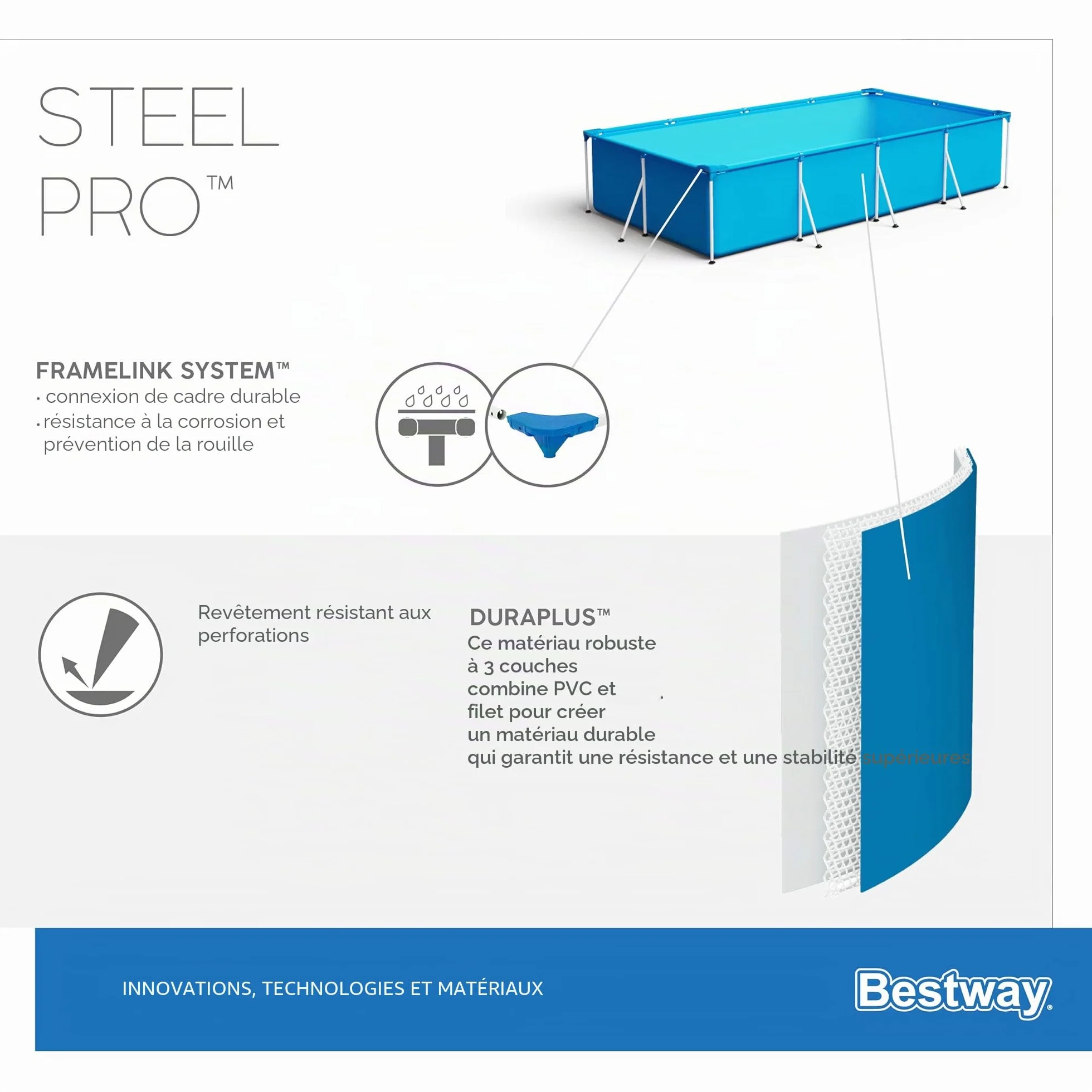 Bestway Steel Pro Piscine rectangulaire enfant cadre acier pompe filtrante 400 x 211 x 81 cm Bleu
