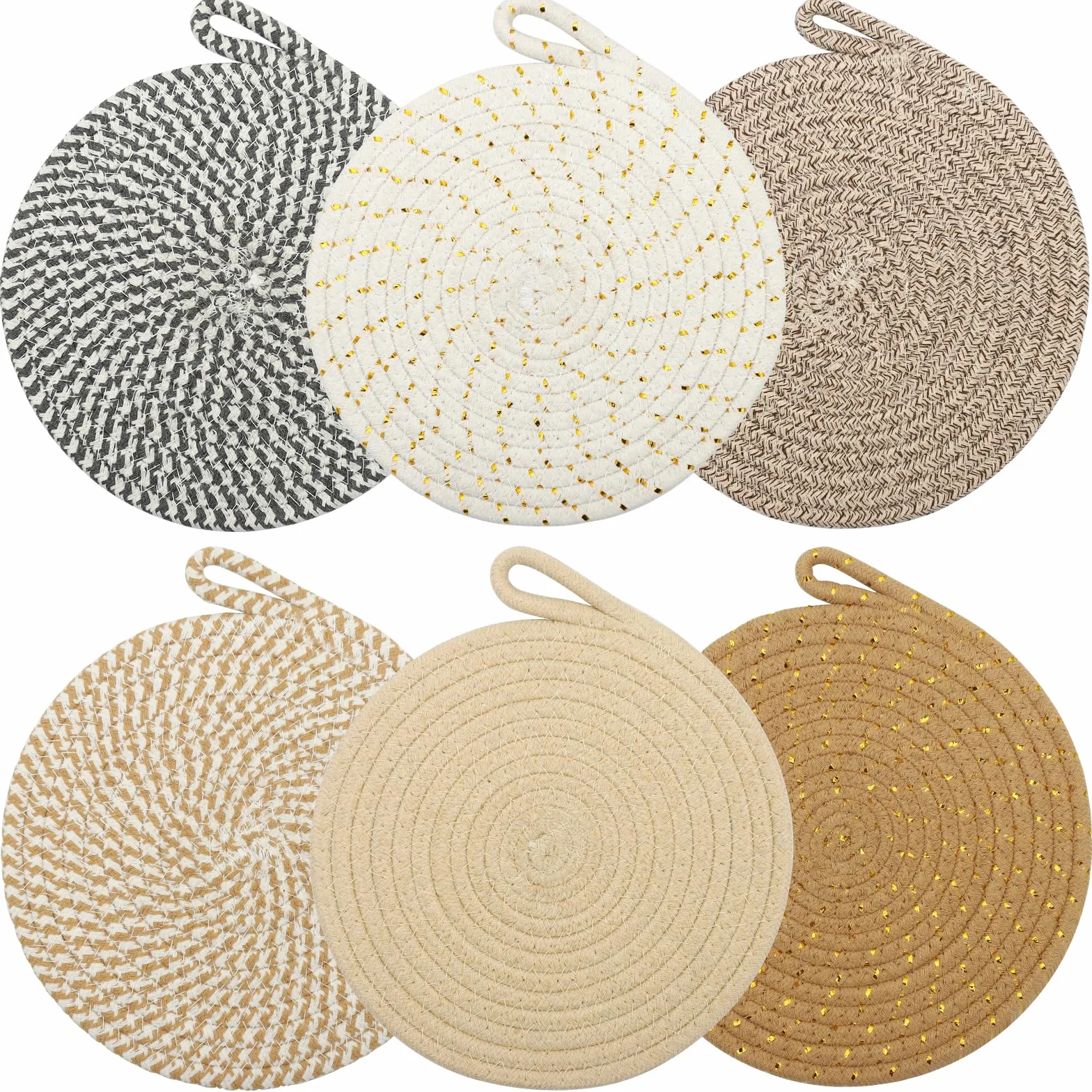 Dessous De Plat en Fil De Coton 20 cm Tressés Résistants à La Chaleur Lot De 6