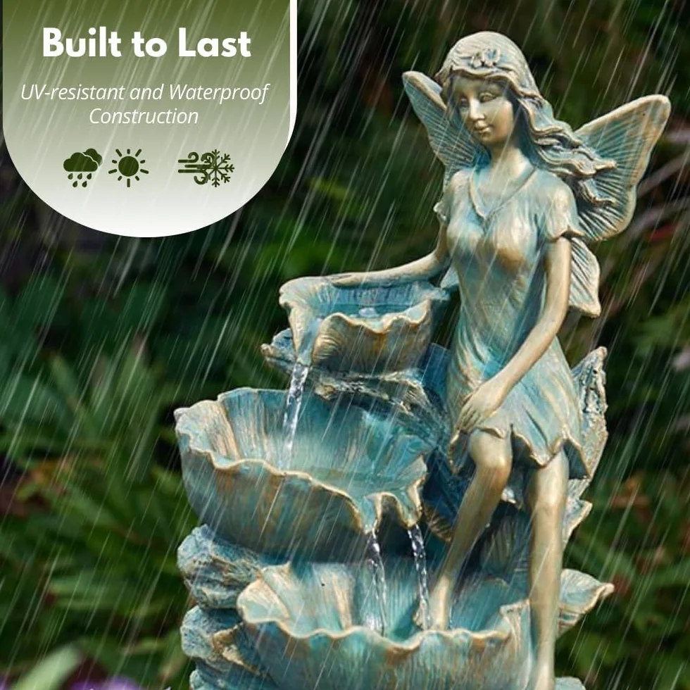 Fontaine à eau solaire Garden Mile Décoration jardin Feuille fée