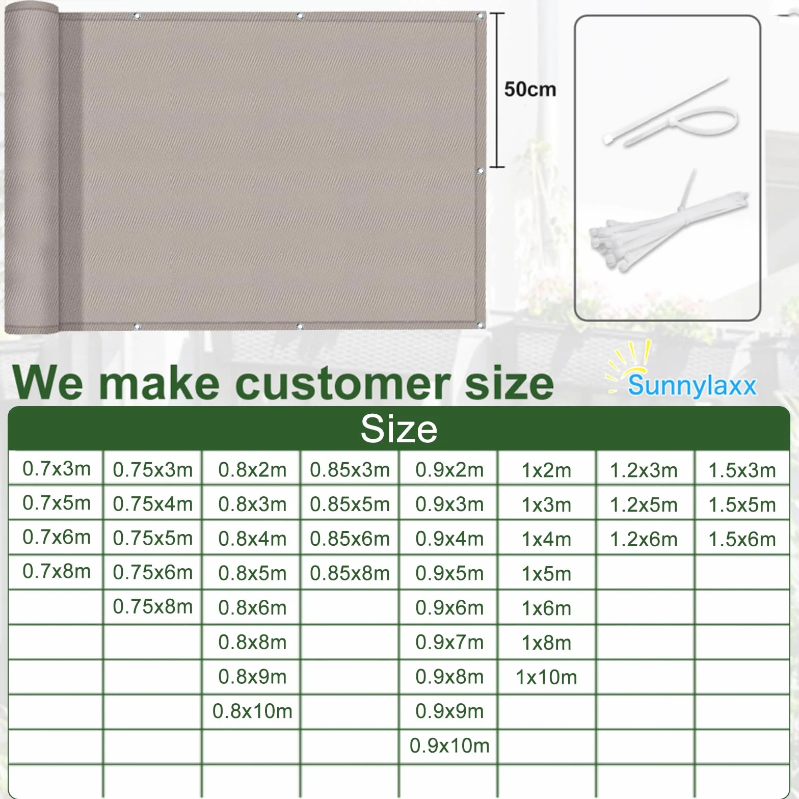 Sunnylaxx Brise Vue Balcon Taupe 100x300cm Cache Brise Balcon Jardin Exterieur PES UV Resistant