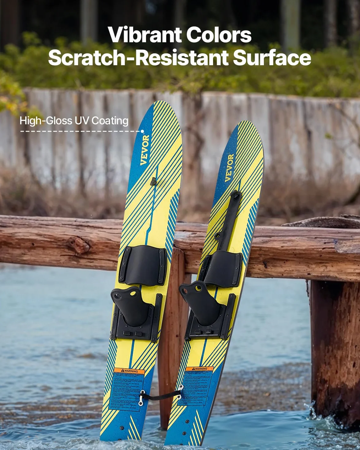 VEVOR Combo Skis Nautiques 116,8 cm, Matériels de Ski Nautique avec Fixations Réglables X-7, Corde à Double Poignée et Barre Stabilisatrice Amovible, Ensemble d'Entraînement pour Sport sur l'eau