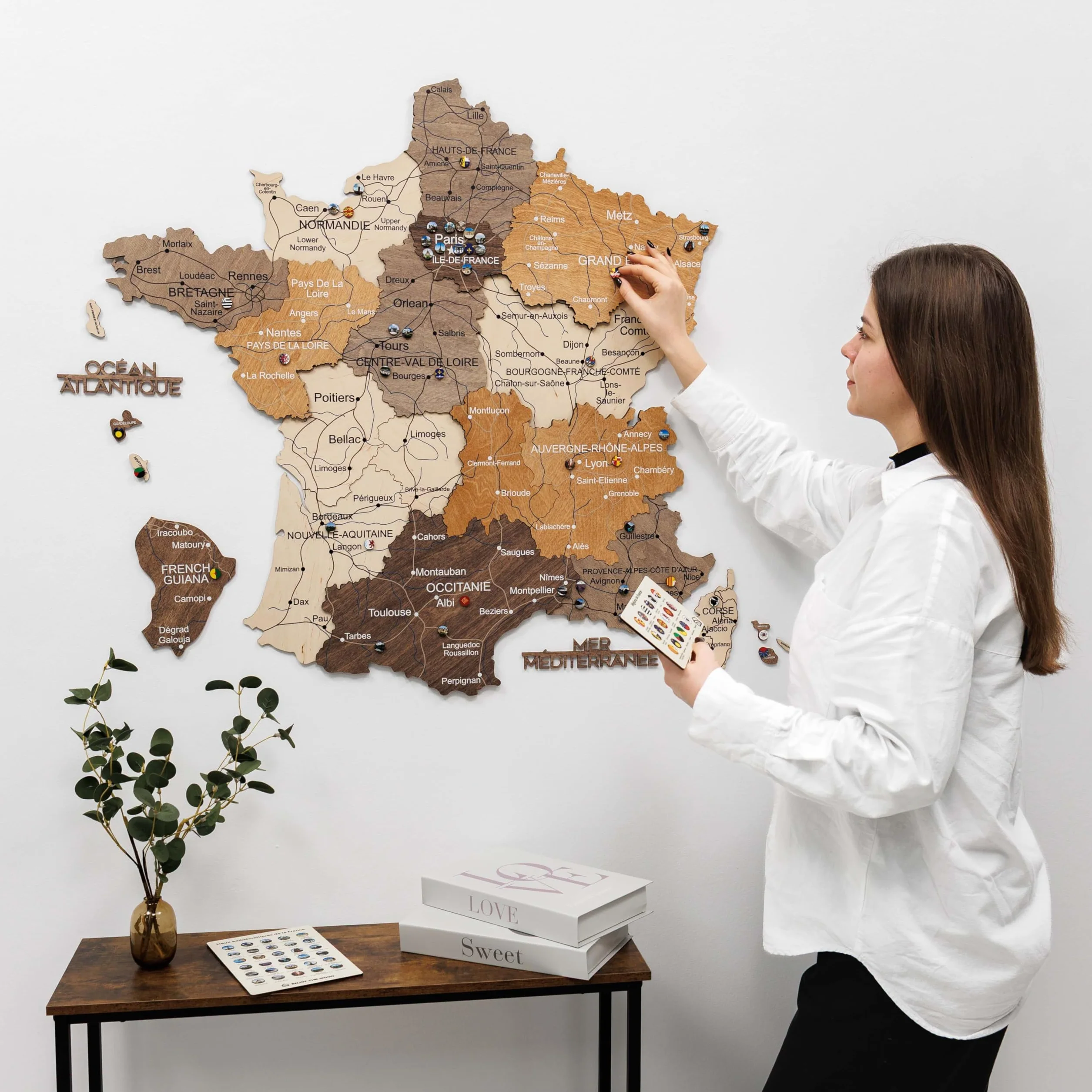 Carte de France Murale en Bois 3D - Décoration Bureau Artisanale - Idée Cadeau Voyage (Multicolor, S)