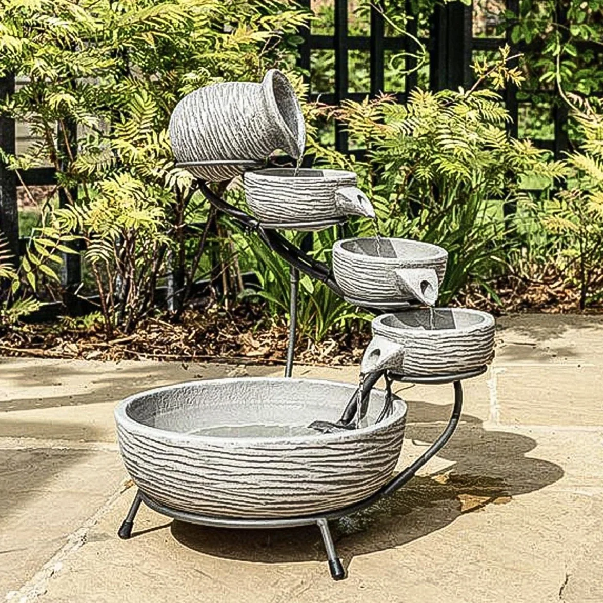 Fontaine de jardin solaire Poséidon Rock Cascade 49 cm Béton gris métal IP44 extérieure
