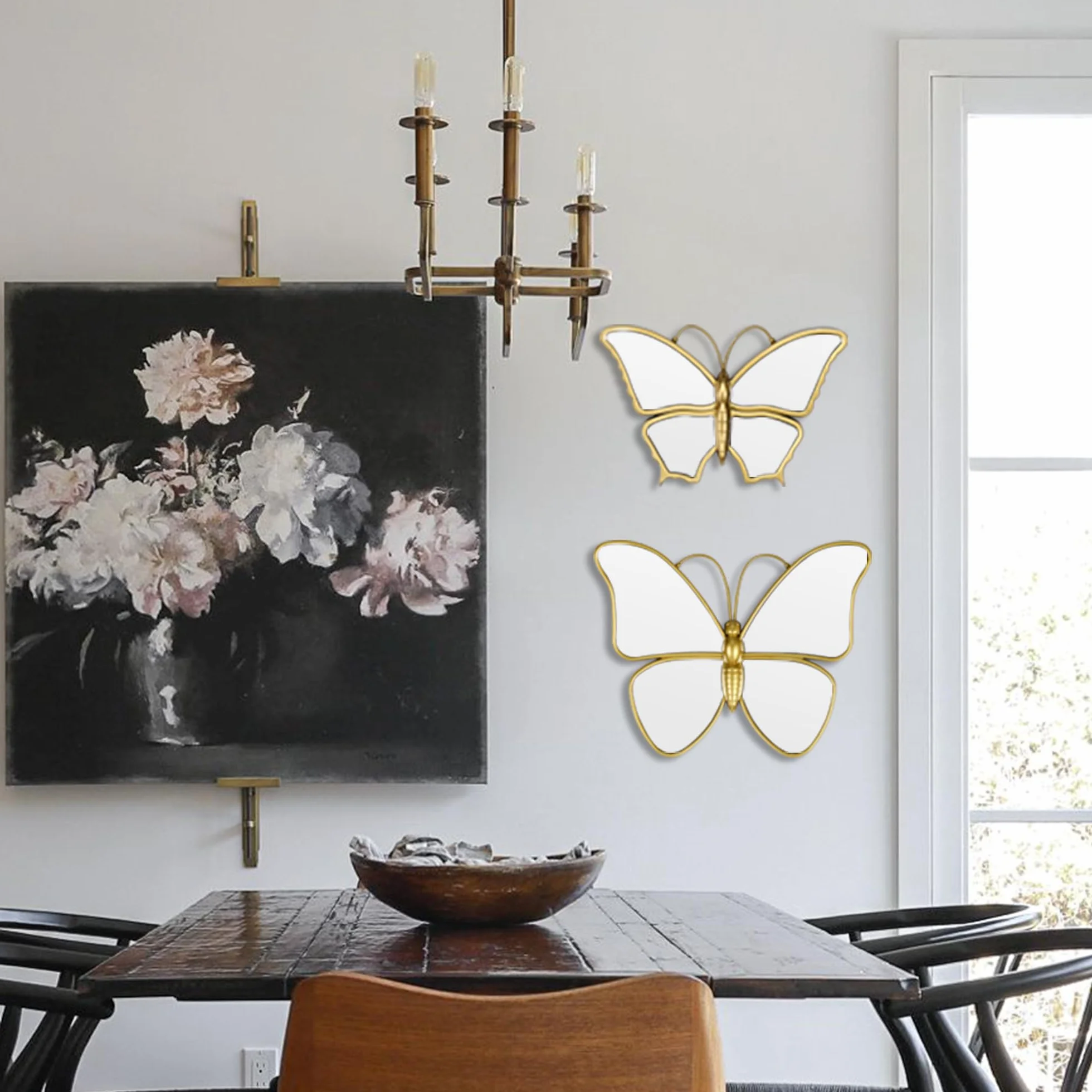 Miroir Mural Papillon Décoratif Cadre Plastique Doré 25 x 16 cm