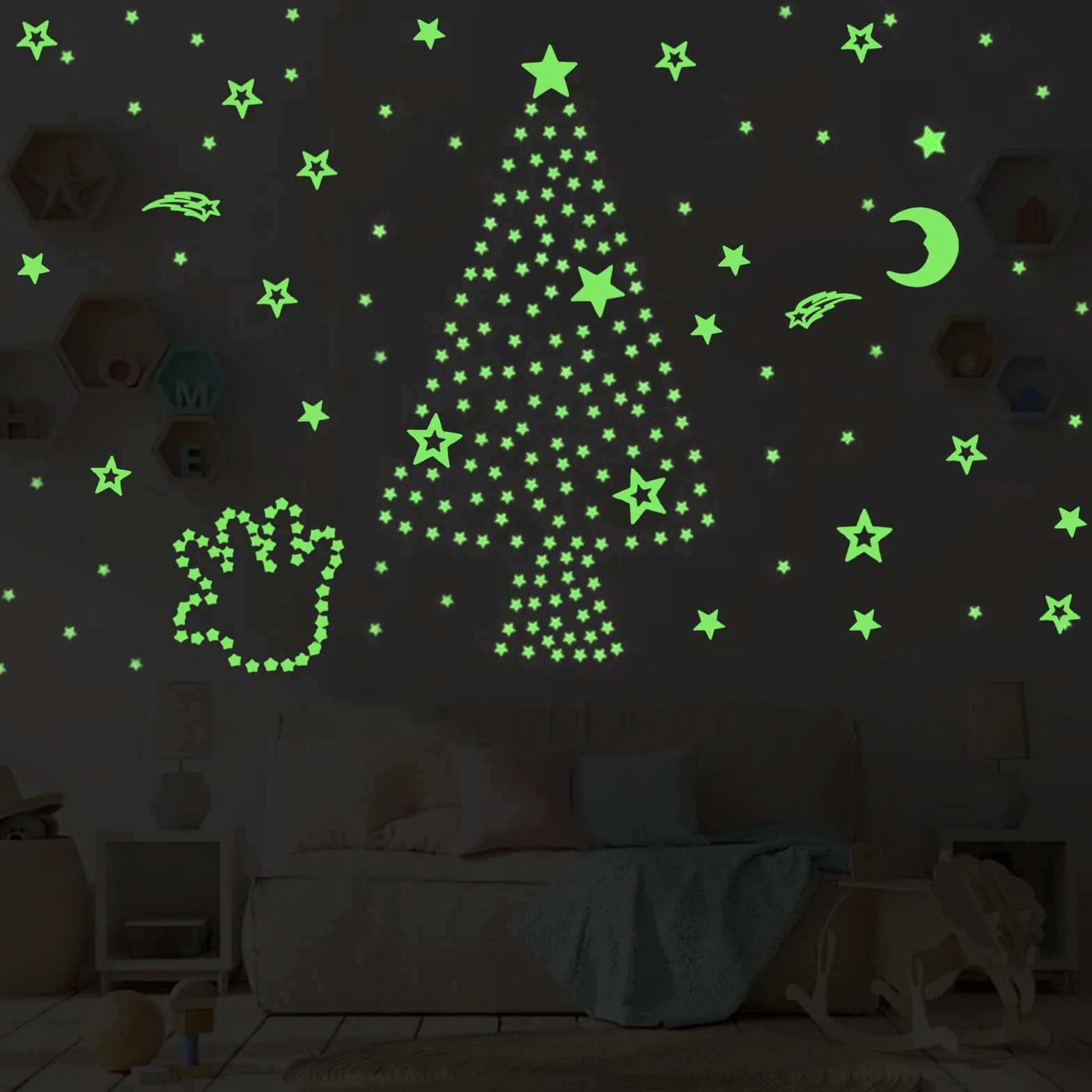 322Pcs Autocollants d'étoiles et de lune lumineuses au plafond, décoration murale ciel nocturne pour enfants