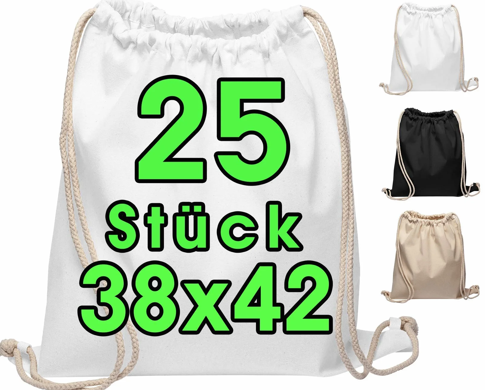 ELES VIDA Lot de 25 Sacs de Gym en Coton Naturel 38 x 42 cm Sac de Sport Sac à Dos en Tissu Sac en Toile Sac en Toile de Jute certifié Oeko-Tex