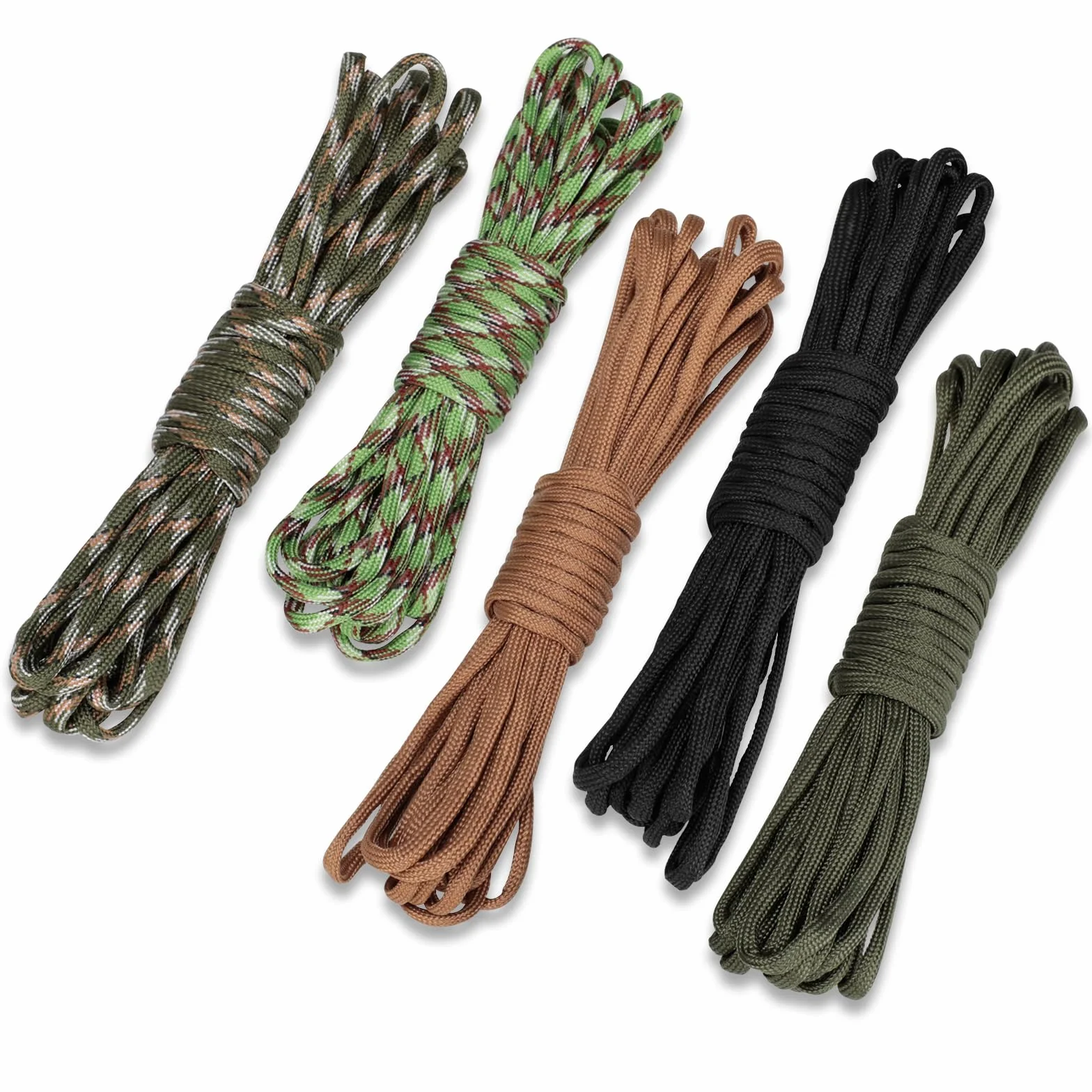 Cozary 5 Couleurs×6m/19ft Paracorde, Cordelette Kit, Paracorde 4mm, Résistante Corde 7 Brins en Nylon, 250kg Charge Maximale, pour Survie en Plein Air, Camping, DIY Bracelet, Longueur Totale 98ft