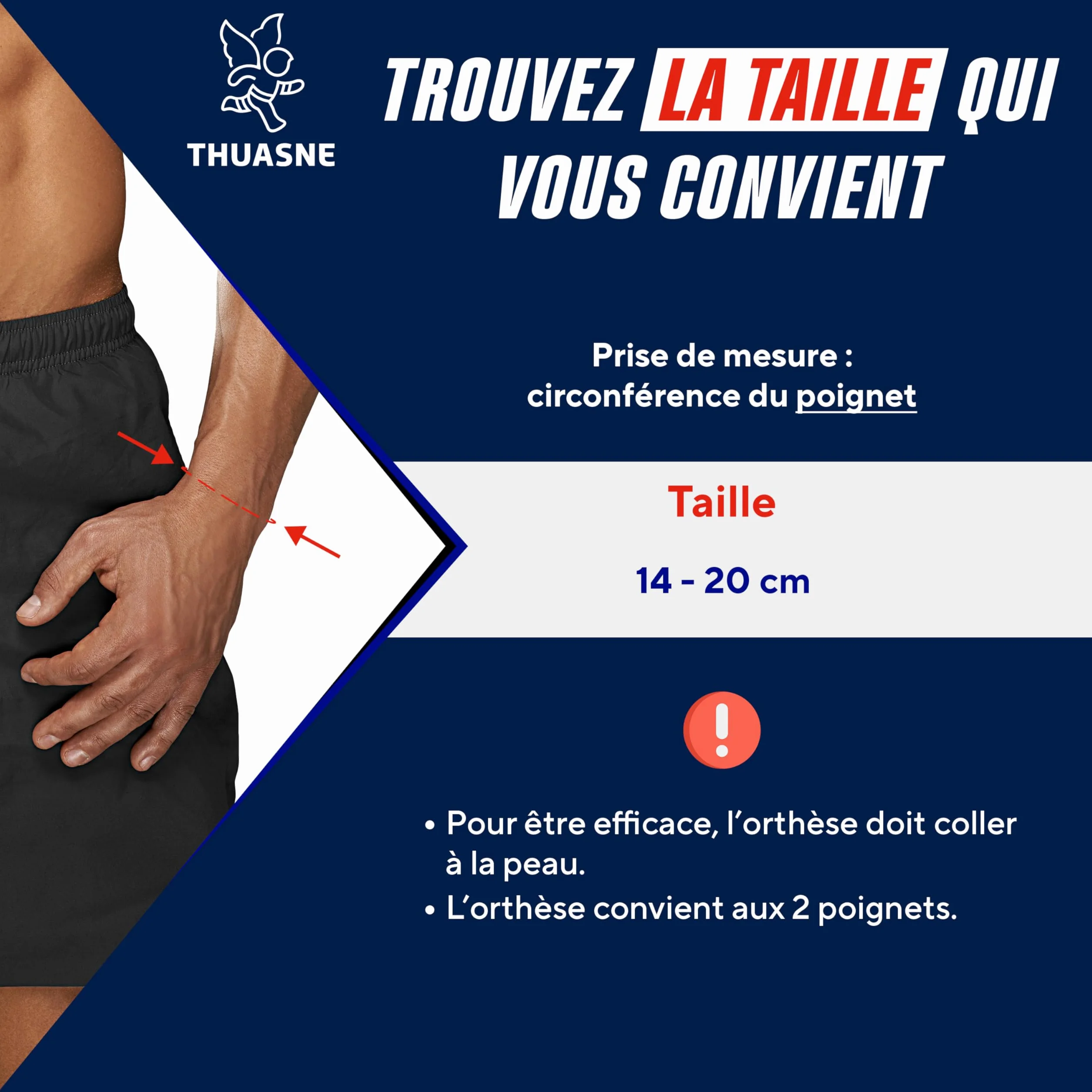 Thuasne Sport - Poignet Élastique - Entorse Poignet, Tendinopathies - Orthèse Souple avec Système de Fermeture Ajustable - Indice de maintien 1/3 - Dispositif Médical CE - TU