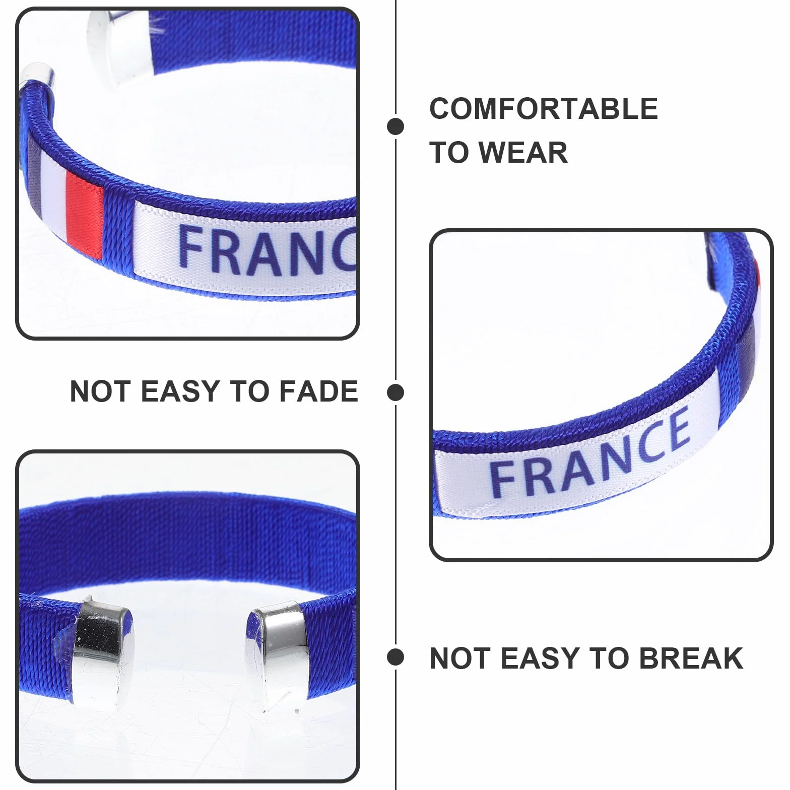 Bracelet de Supporter en Sangle Résistante, Motif Drapeau Français Bleu Blanc Rouge, Taille Unique, Bracelets de Football pour Match de Football, Fête Sportive et Encouragement