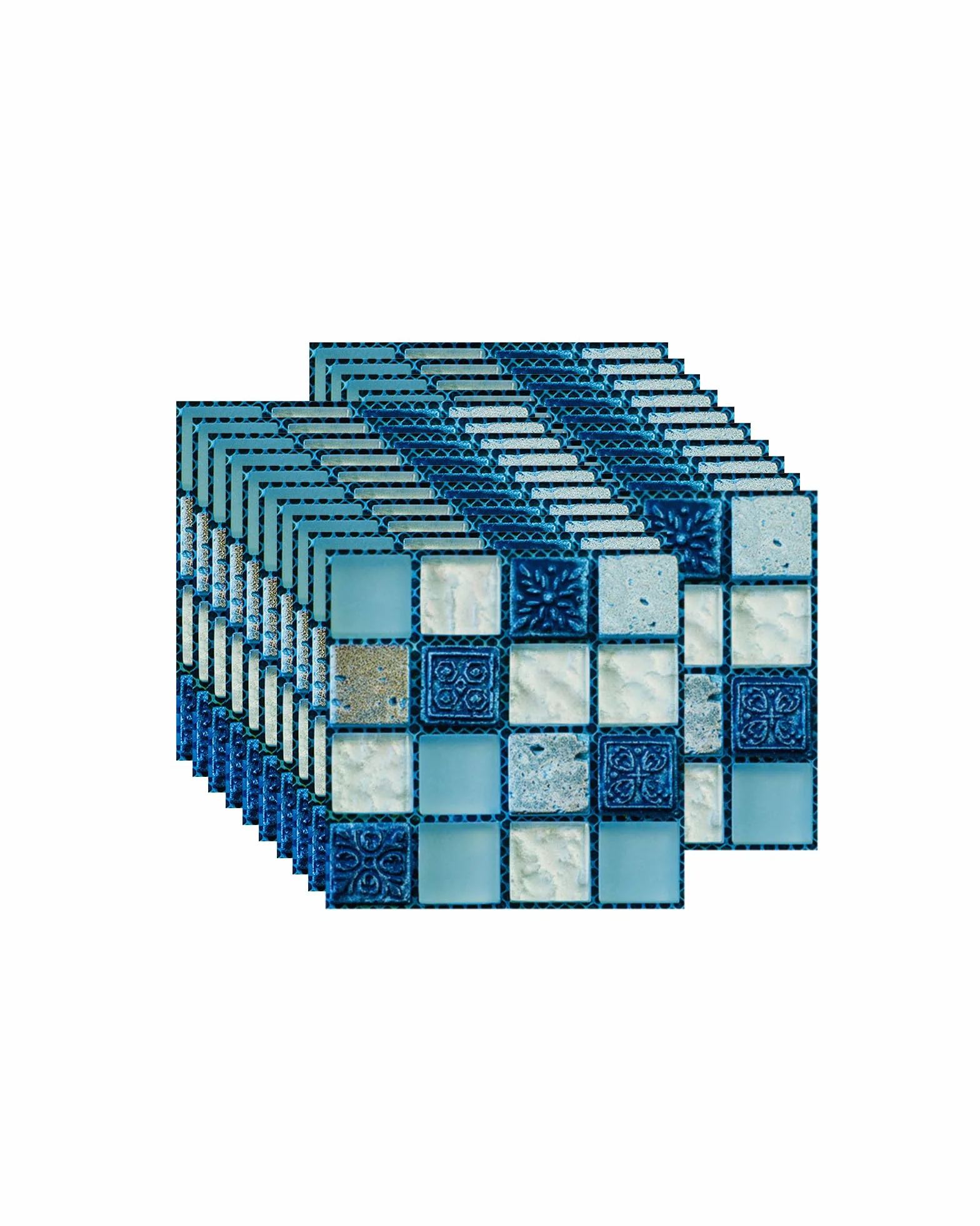 Autocollant Carreau Auto-Adhésif Fond D'écran Résistant à la Chaleur Étanche Dosseret Cuisine Salle de Bâton Mosaïque Bleu 10x10 cm