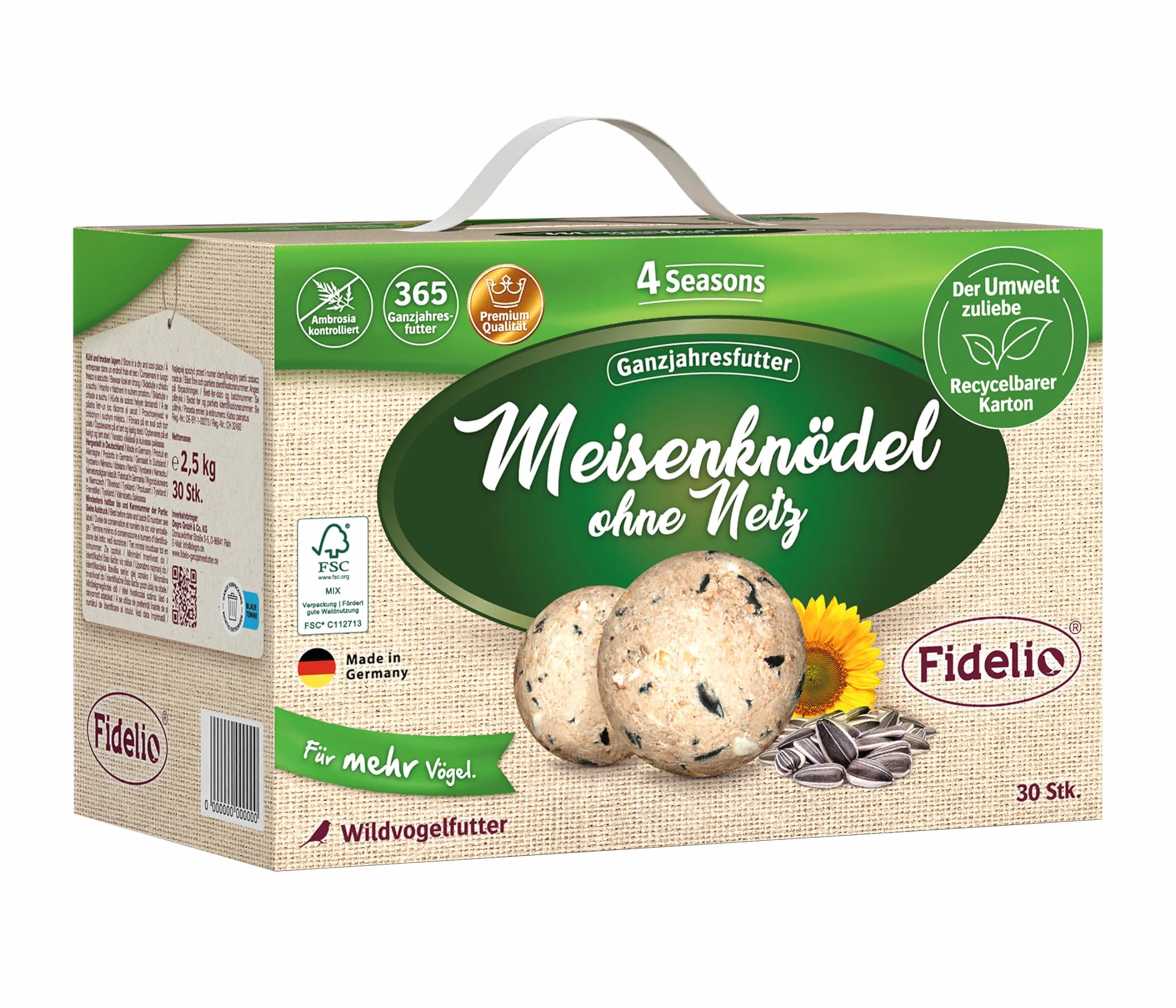 Fidelio Boules de Graisse sans Filet Nourriture pour Oiseaux Sauvages 30 pièces