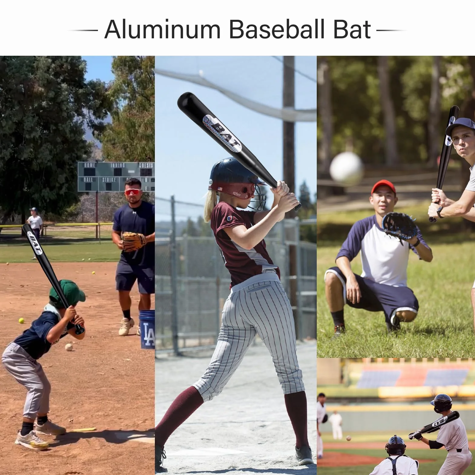 Batte de Baseball Métal 30/32 Pouces Noir au Choix Batte Base-Ball Adulte Pro Léger pour Exercice Homme Femme Solide Durable à la Mode
