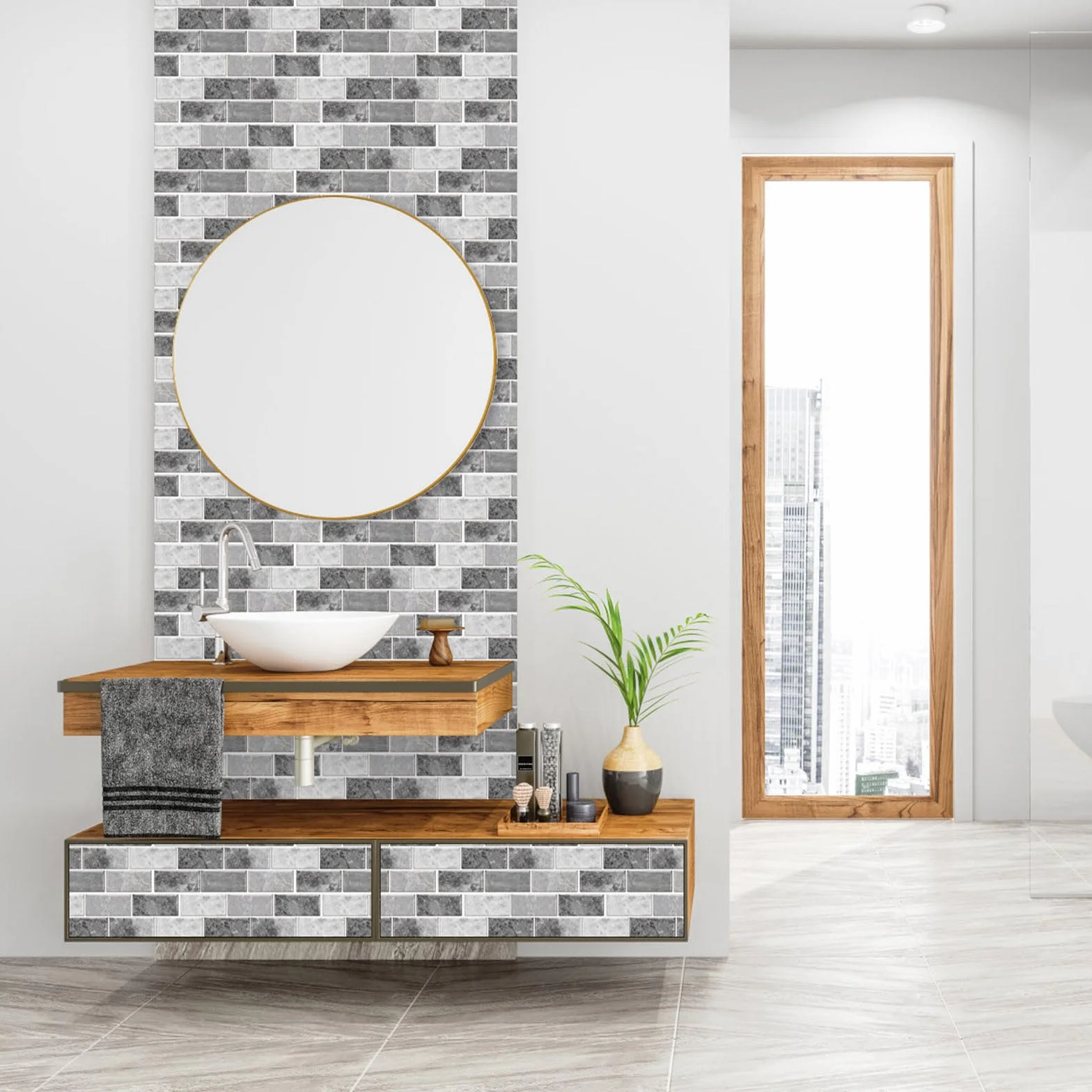 Hode Credence Adhesive Cuisine Pierre Grise 12 Pièces Carrelage Adhesif Mural Imperméable 15x30 cm