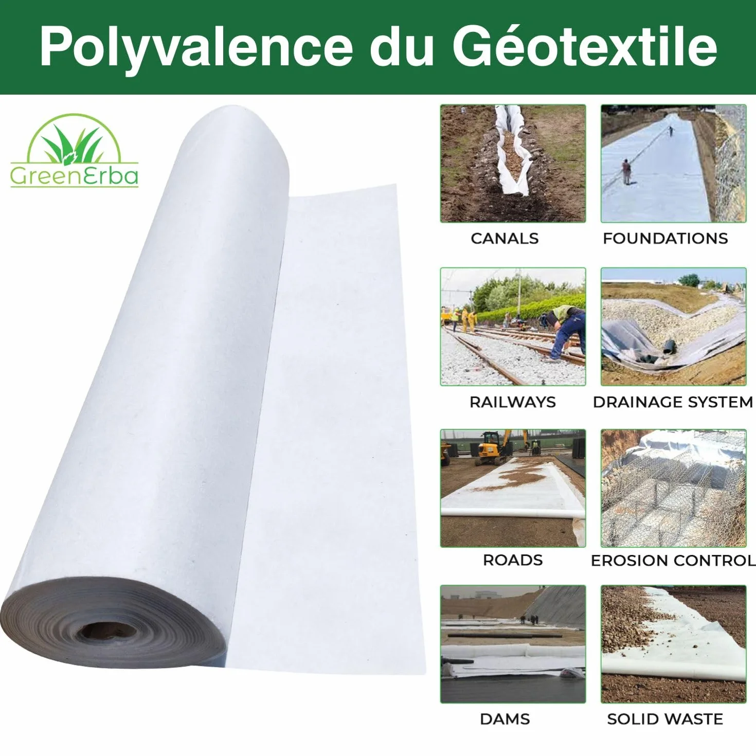 Feutre Geotextile 200g/m2 Polyester (PES) 50m² Perméable à l'eau Toile de Drainage Bassin