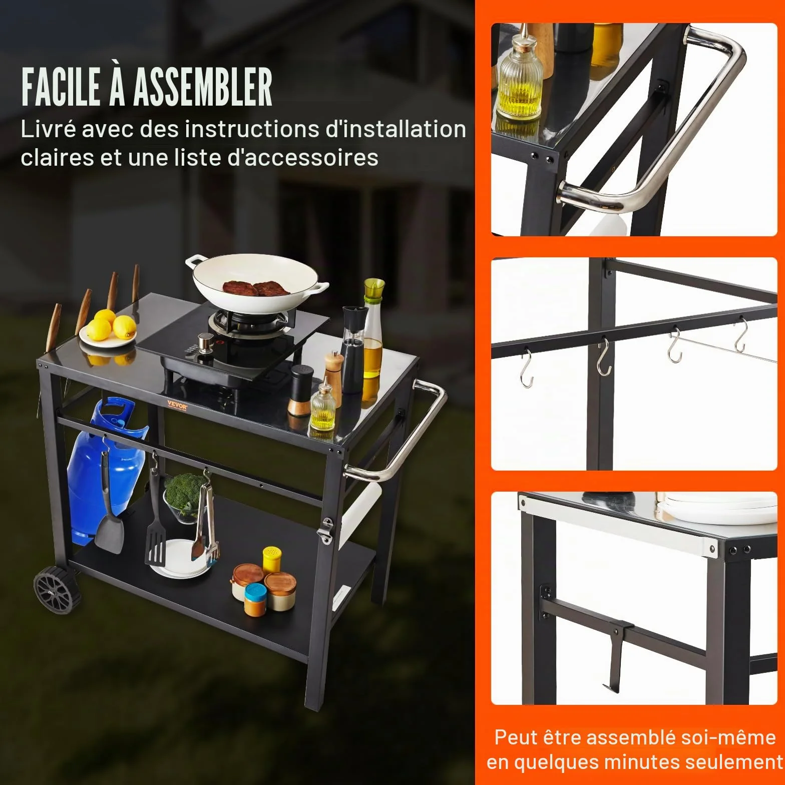 VEVOR Desserte Plancha 2 Niveaux Chariot Barbecue Table sur Roulettes 85x55x83,5 cm