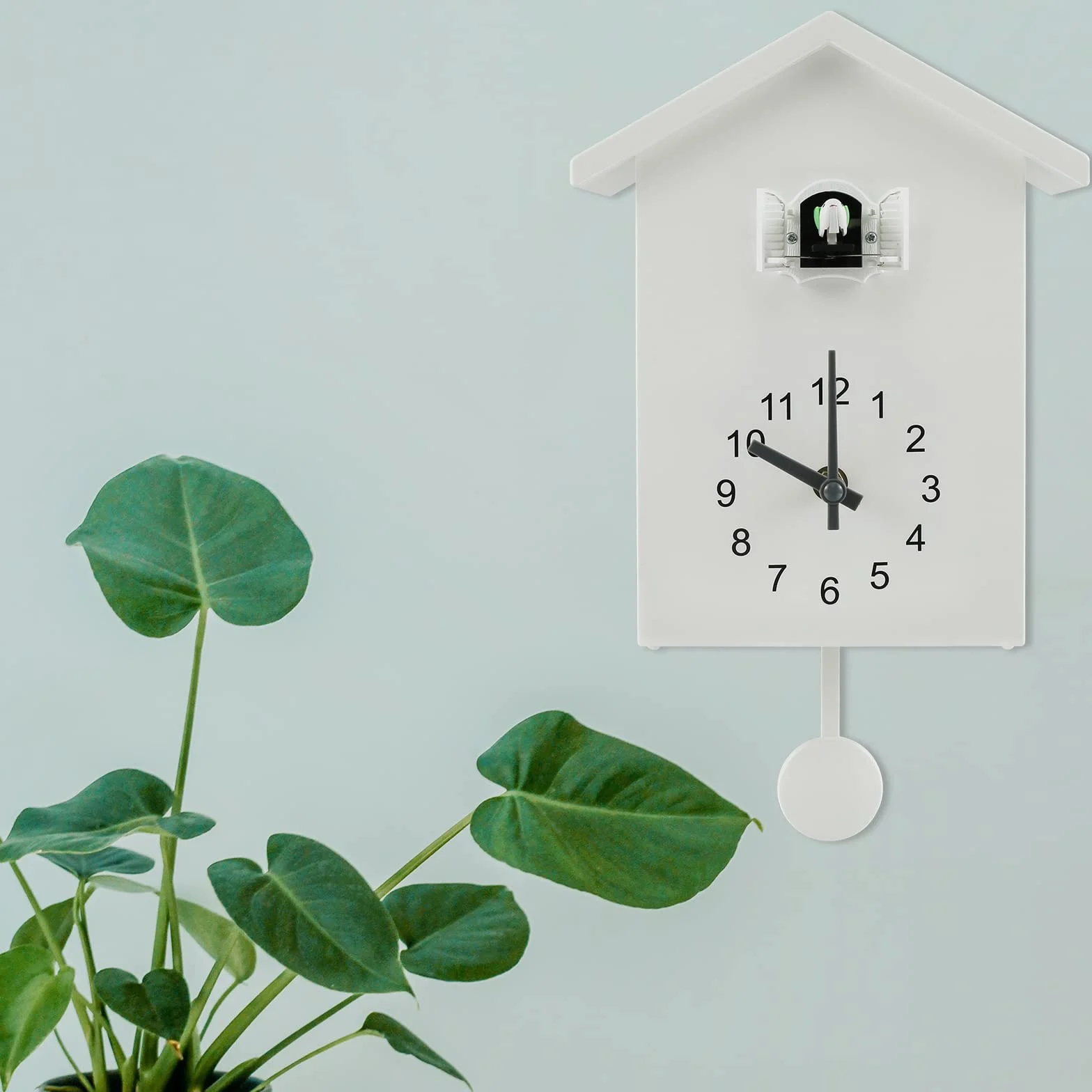 Horloge à Coucou Moderne Murale avec Pendule, Décoration Maison Salon Bureau Blanc