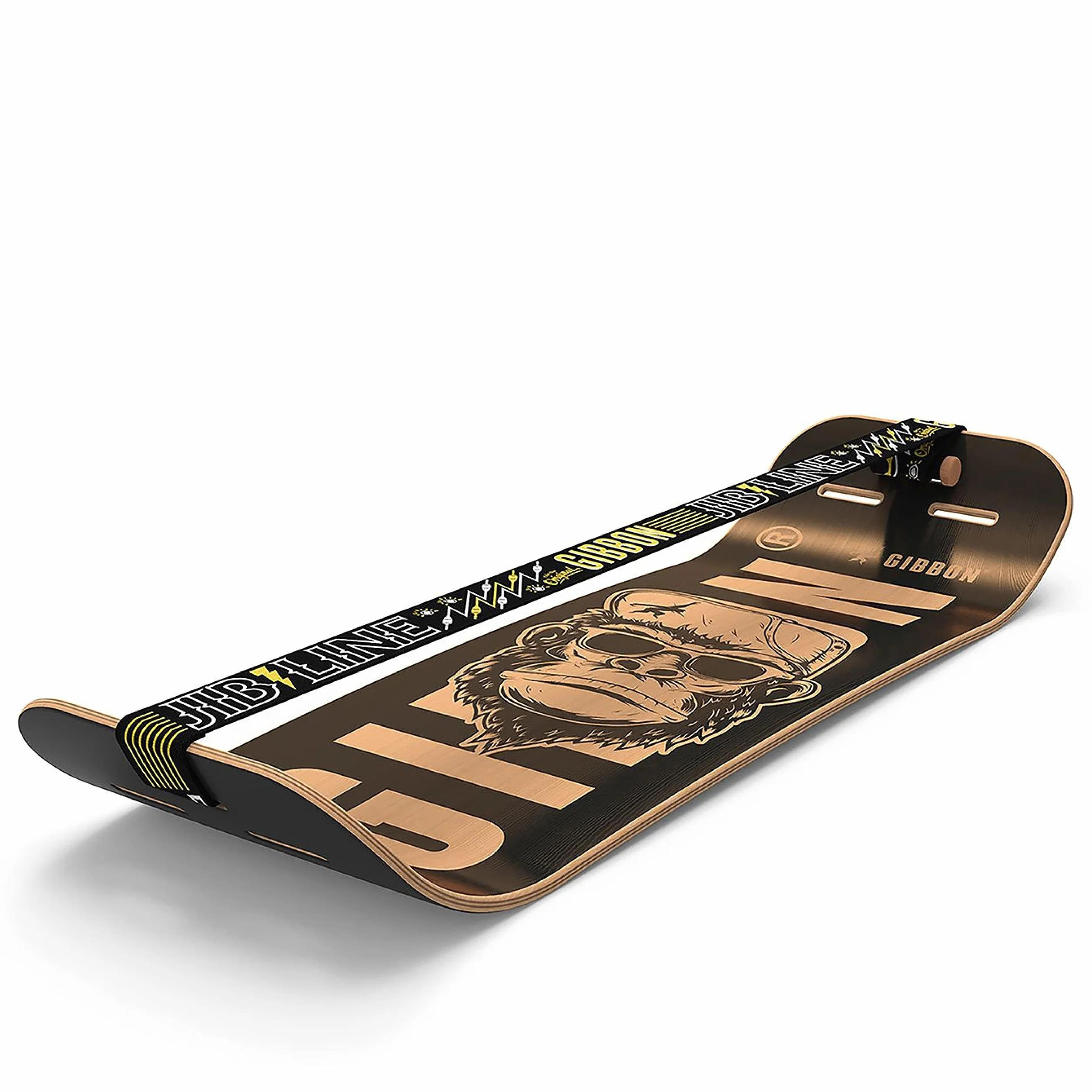Gibbon GIBOARD Kit Ceasar - Planche d'équilibre Freestyle & Workout | Longueur 106 cm | JibLine Slackline | Système de verrouillage & roll | Coussinets en liège | Intérieur et extérieur | Bois