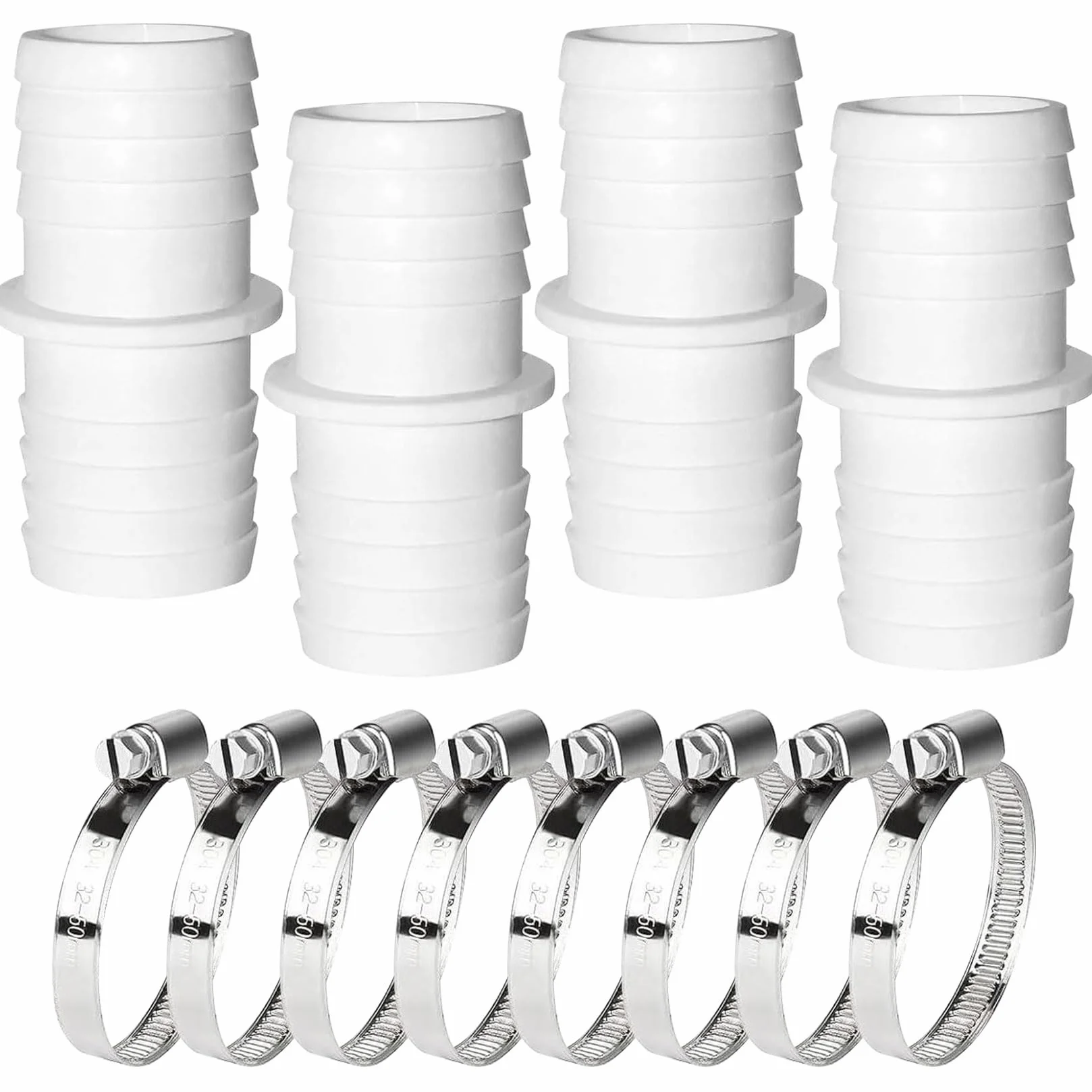 Raccords de tuyau de piscine 38 mm - Lot de 4 avec colliers de serrage en acier inoxydable