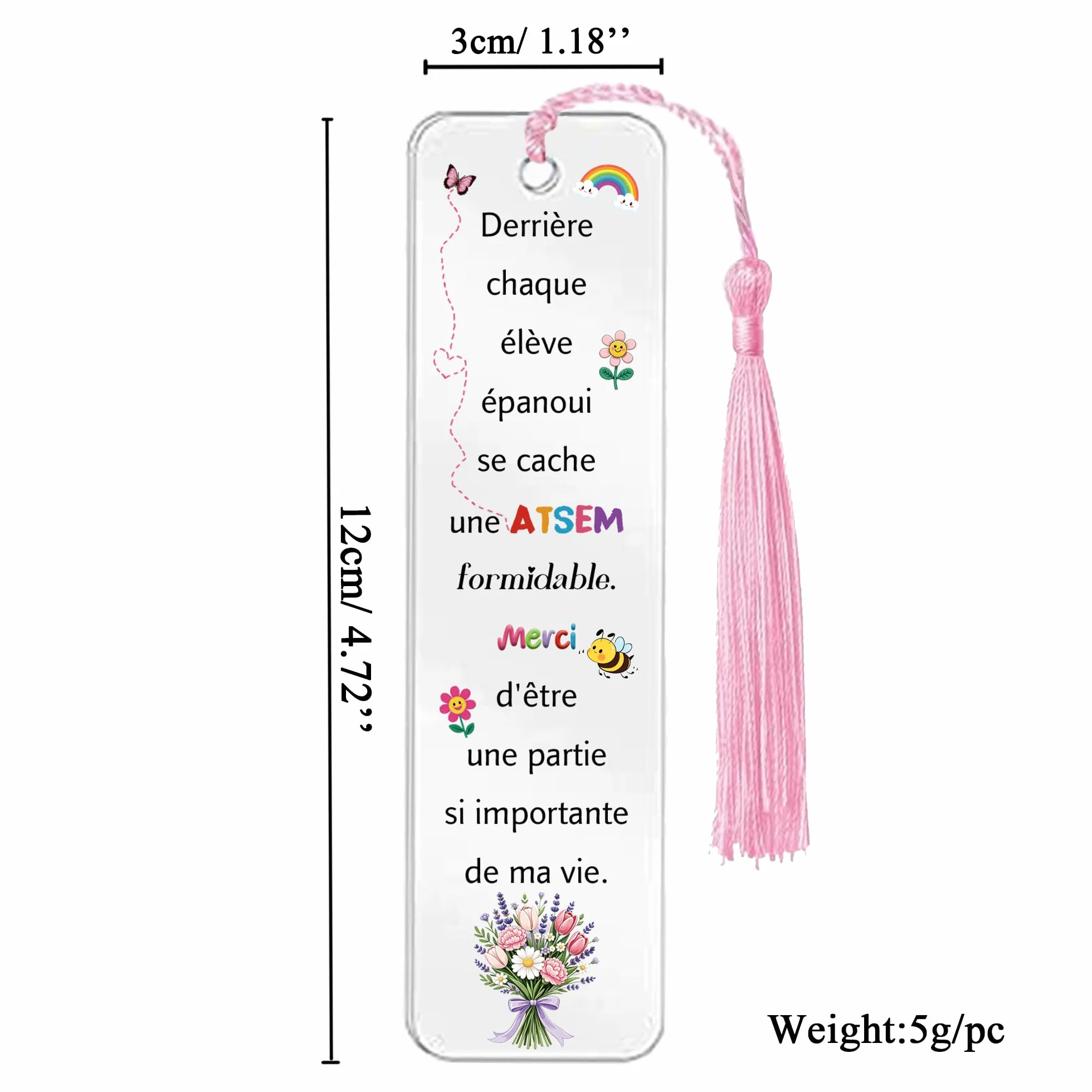 Atsem Cadeaux Enseignants Porte-clés Marque-page Ensemble 3 Pièces Maître Anniversaire Noël Rose