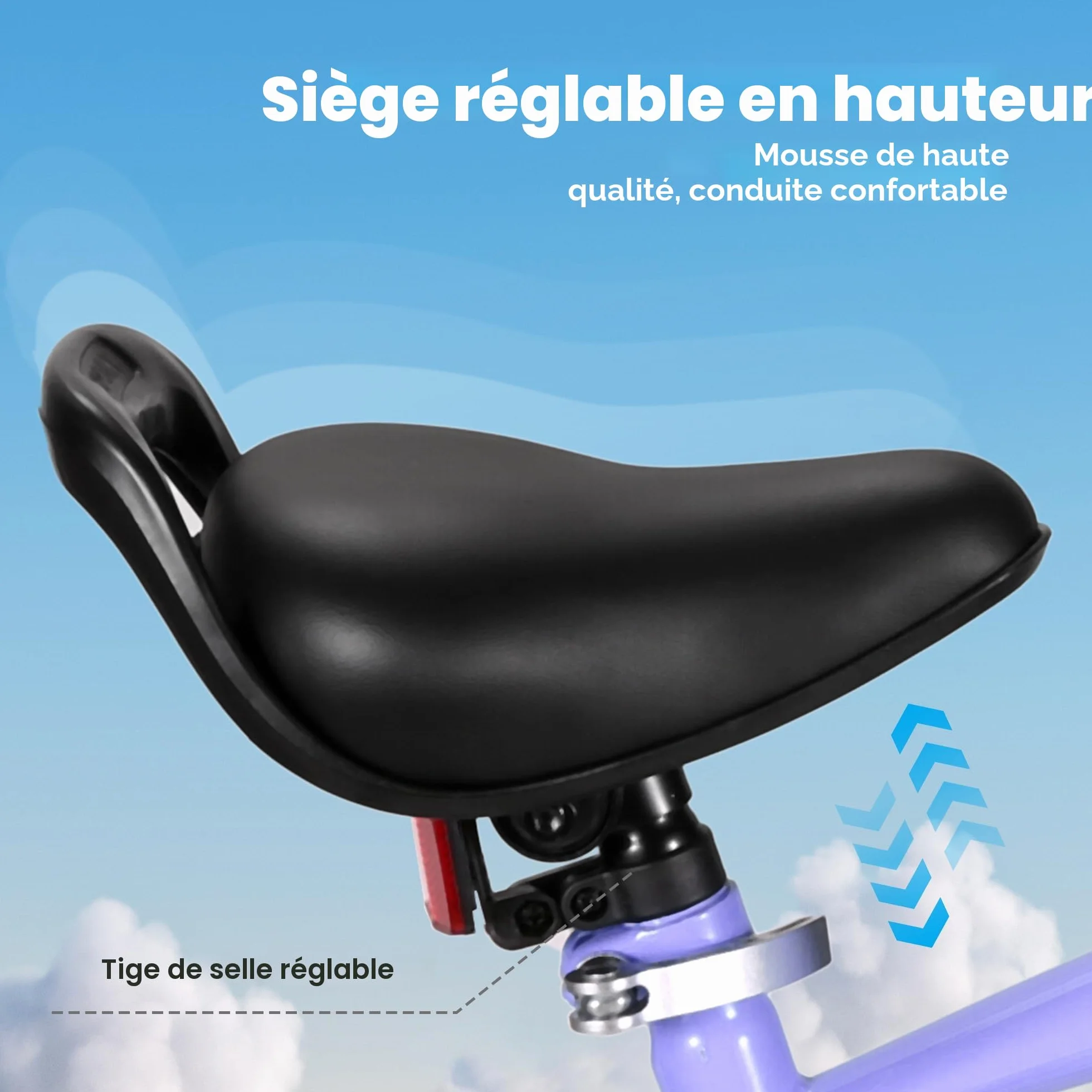 BODIOO Vélo enfant 16 pouces pour garçons et filles avec siège réglable, roues stabilisatrices, frein à main, frein à rétropédalage et cadre stable pour conducteurs de 104 à 117 cm (dégradé de violet)