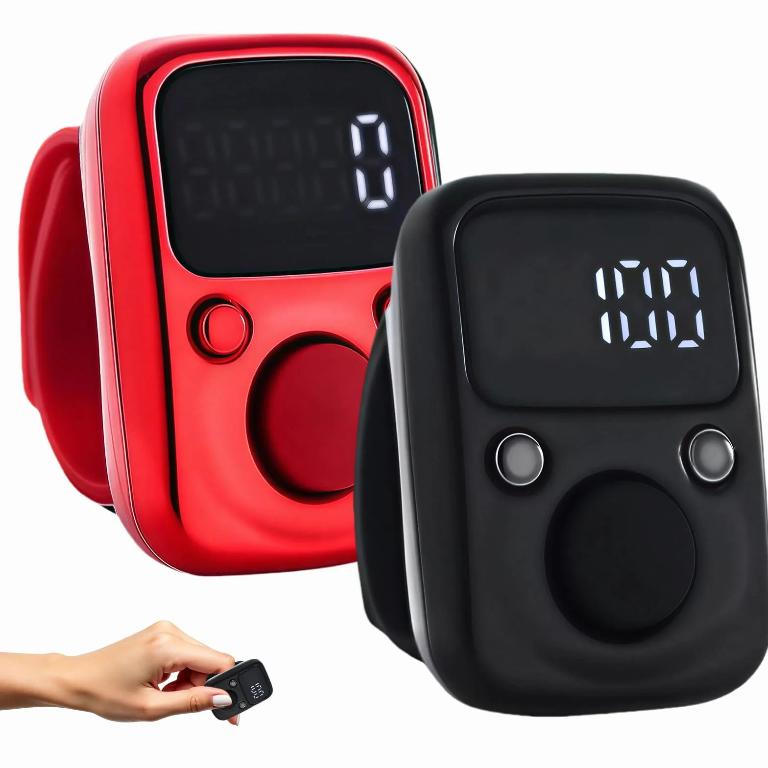 Lot de 2 Clicker Numéro Compteur Manuel Numérique avec Affichage de l'Heure et Réinitialisable, Compteur de Rangs Portable USB Charge Noir