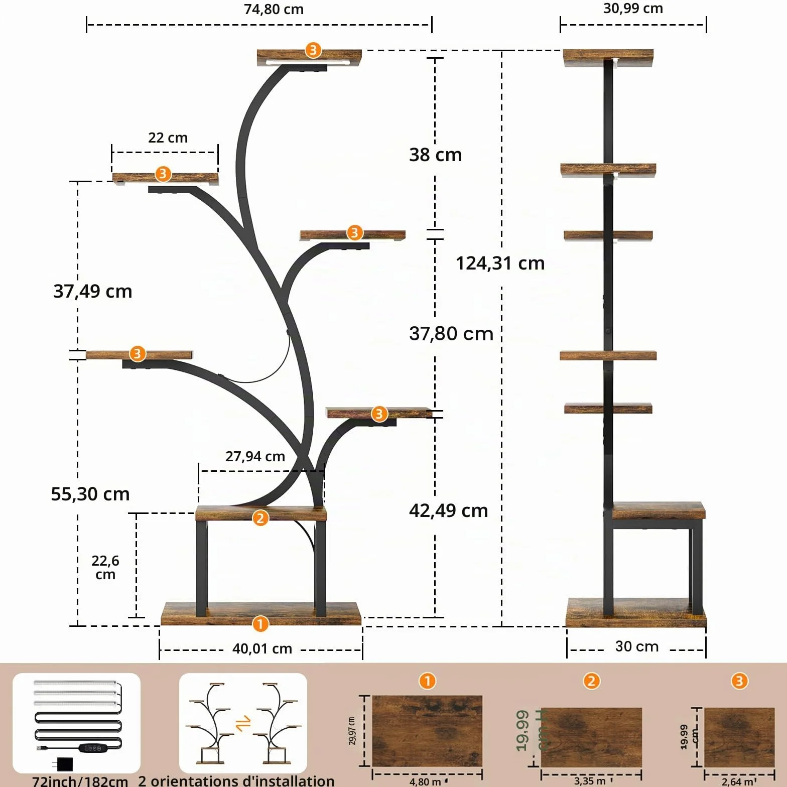 BACEKOLL Support pour plantes d'intérieur avec lampes de croissance, étagère à 7 niveaux, en métal en forme d'arbre