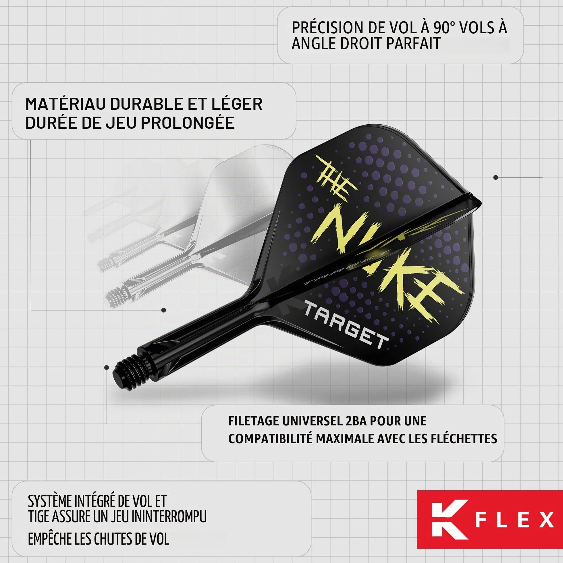 Target Darts Luke Littler Ailettes et Système d'arbre, No.2/No.6 | Pack de 3 Ailettes Kflex All in One, The Nuke Player Edition Accessoires de Fléchettes | Fléchettes K-Flex Court/Intermédiaire/Moyen