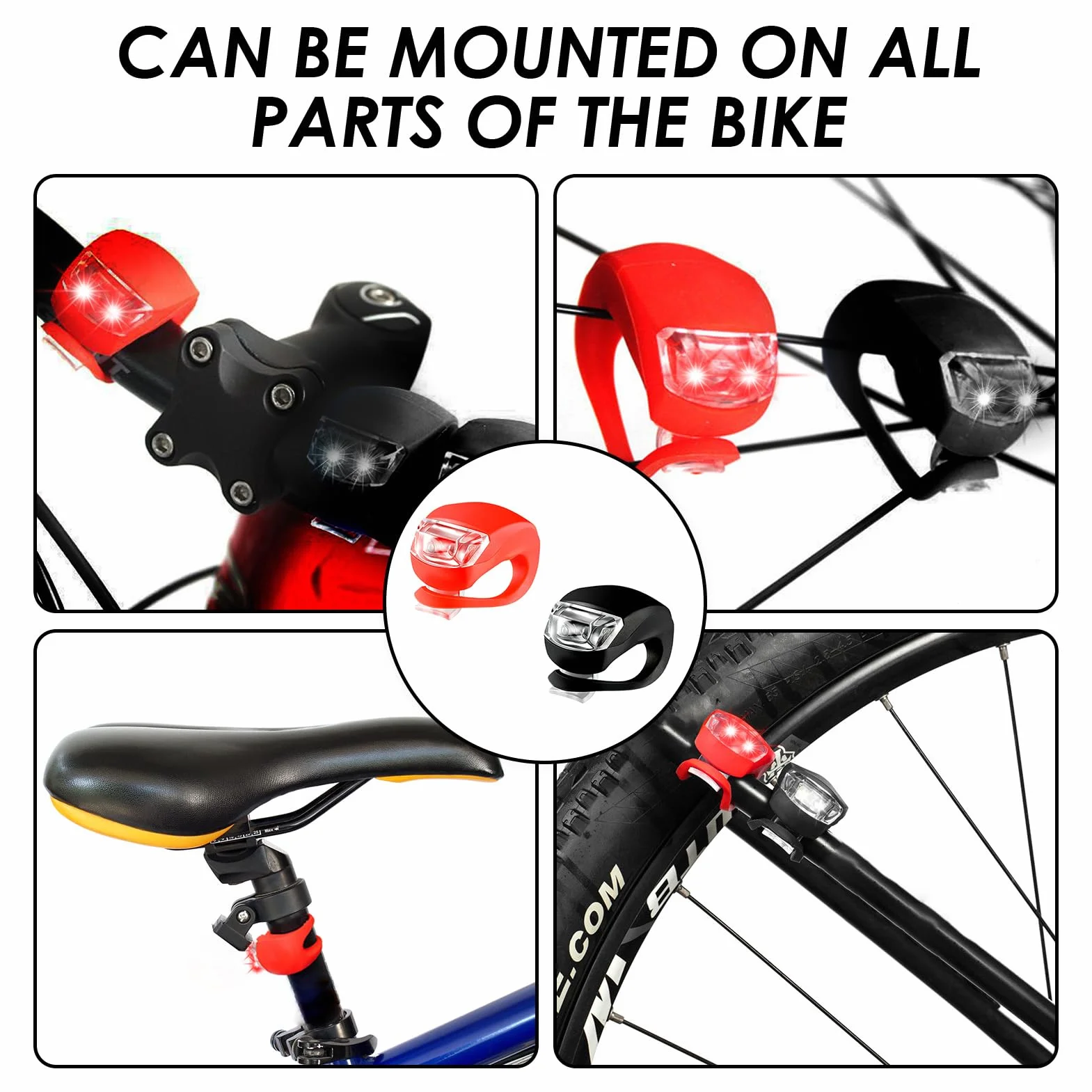 6 Lumières Vélo LED + 5 Piles CR2032 – Feux Avant & Arrière Étanches en Silicone – 3 Modes – Éclairage Vélo Rouge/Blanc pour Cyclisme de Nuit, Jogging, Sécurité Extérieure (A)