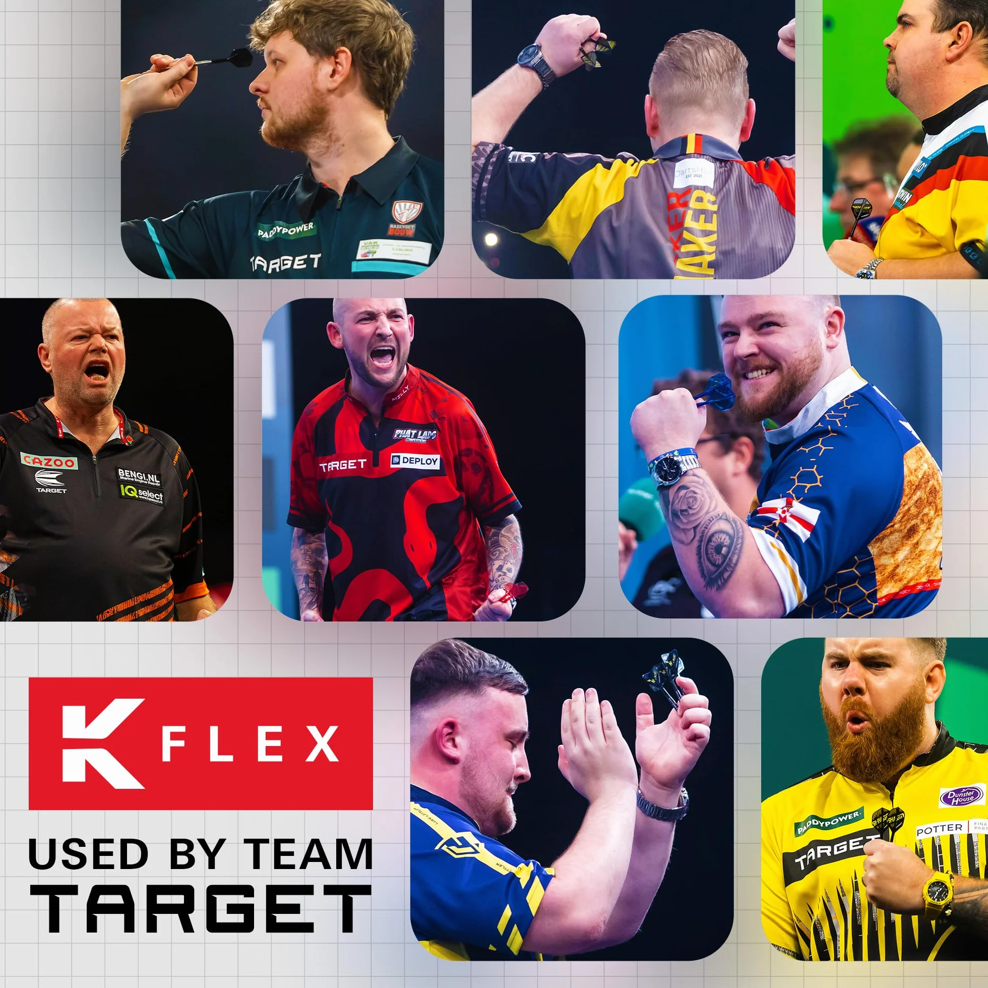 Target Darts Luke Littler Ailettes et Système d'arbre, No.2/No.6 | Pack de 3 Ailettes Kflex All in One, The Nuke Player Edition Accessoires de Fléchettes | Fléchettes K-Flex Court/Intermédiaire/Moyen