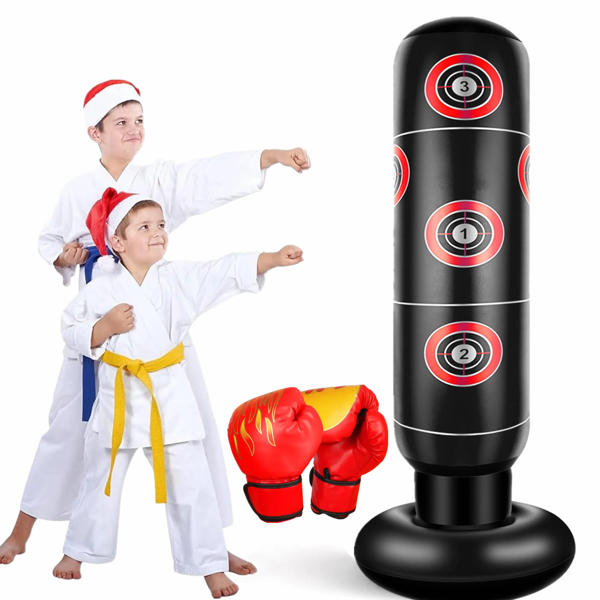 Sac de Frappe pour Enfants avec Gants De Boxe 160cm Sac De Boxe Gonflable pour Enfant Cadeaux pour GarçOns Et Filles de 3 à 12 Ans pour Pratiquer Karaté Taekwondo MMA