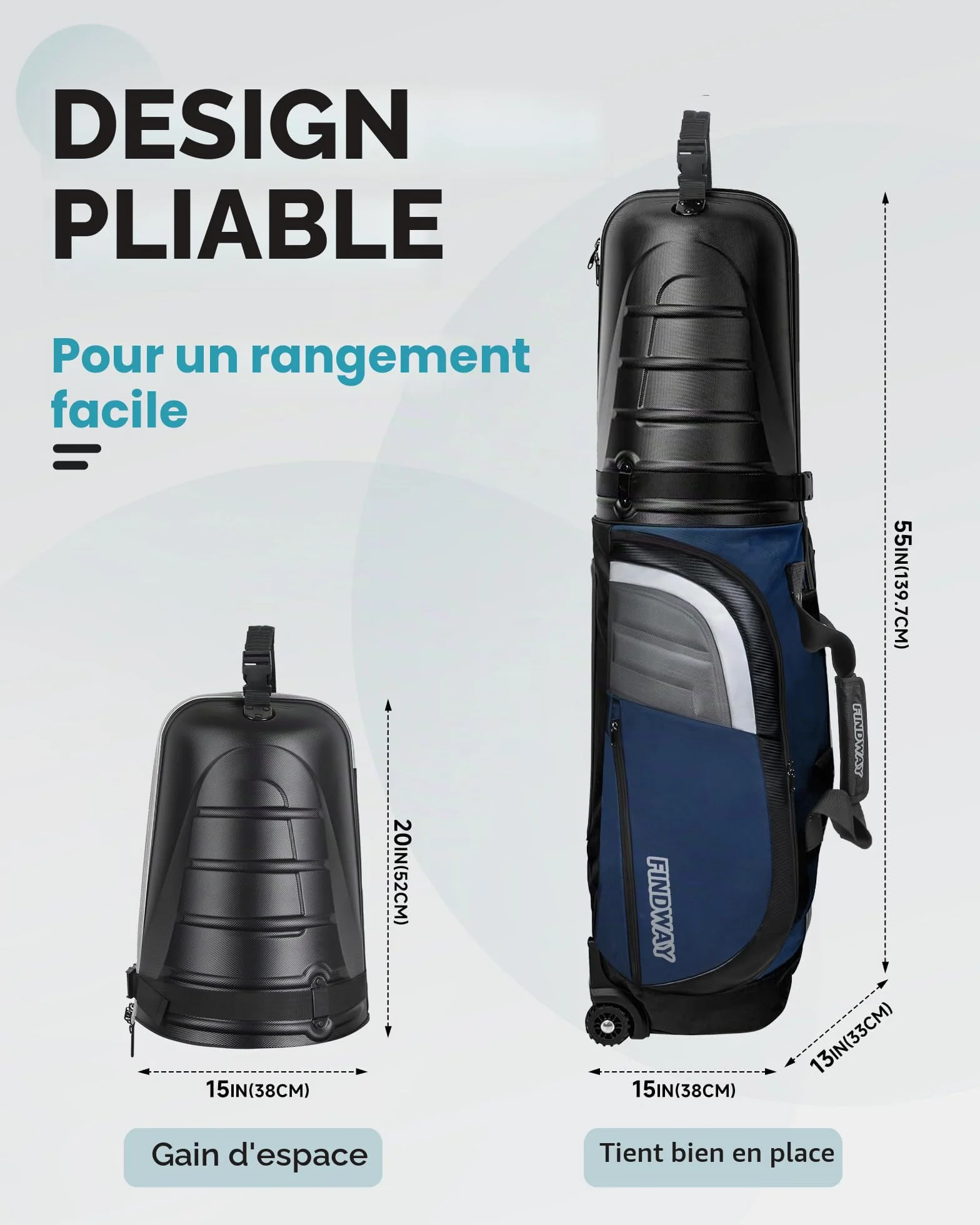 Sac de Voyage pour Clubs de Golf Findway avec Roues, en Tissu Oxford 1680D Résistant à l'eau, Coque Rigide en ABS, Durable et étanche, Idéal pour Les Voyages et Les Vols de Golf pour Hommes et Femmes