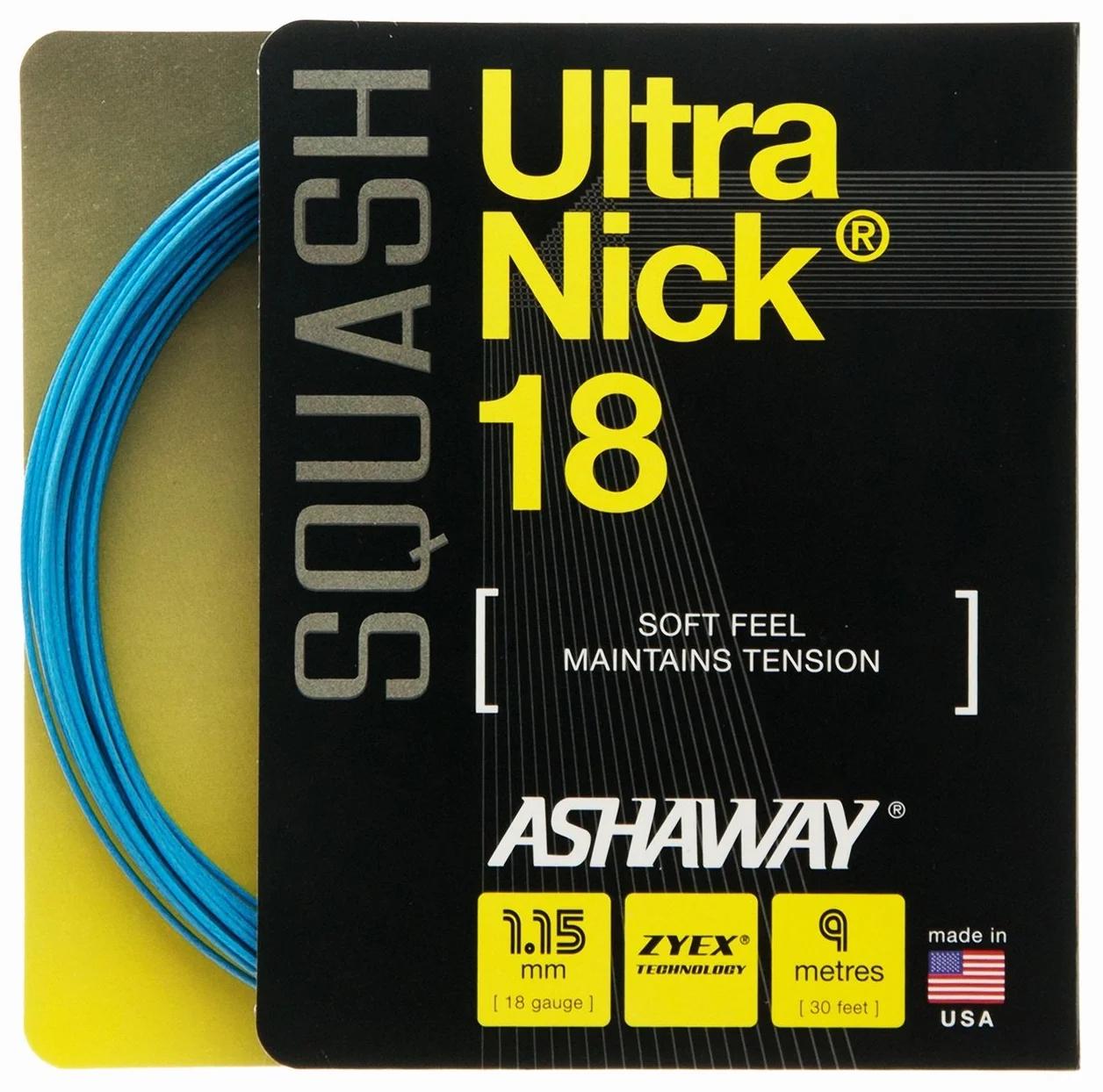 Lot de cordage Ashaway Ultranick 18 pour raquette de squash, bleu
