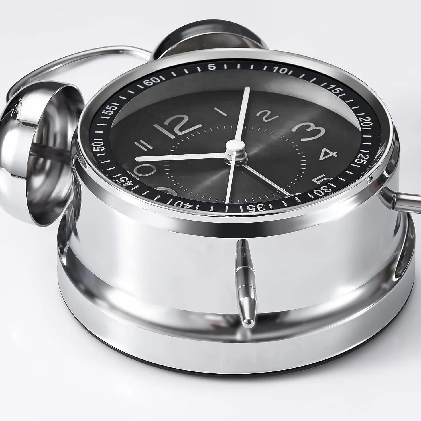Réveil analogique rétro en métal à double cloche pour les dormeurs profonds, sans tic-tac, avec éclairage de nuit