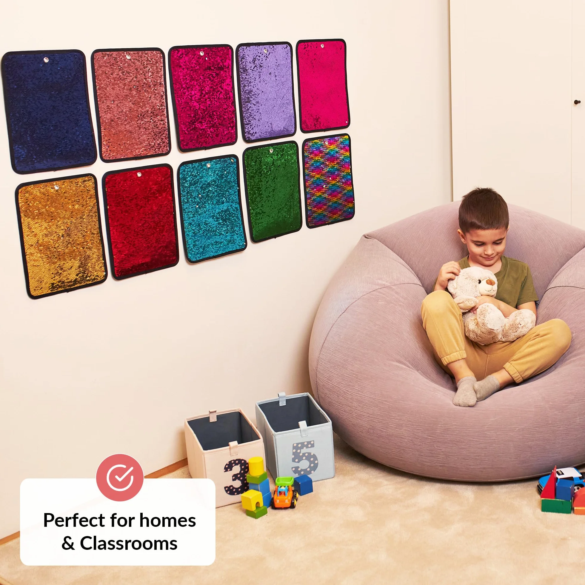 ODOXIA Tapis Sensoriel en Tissu à Paillettes pour Enfants, Dalles Sensorielles Réversibles