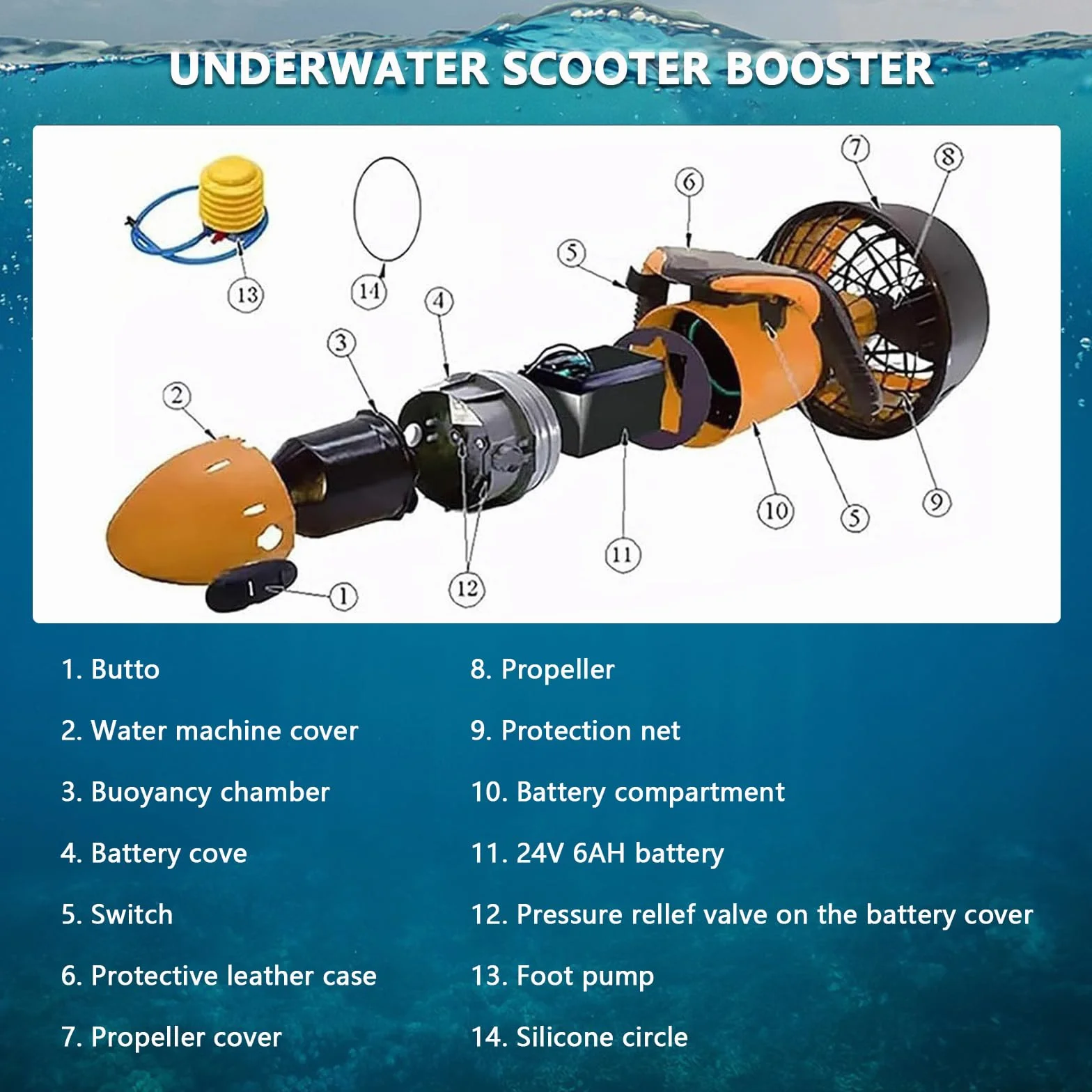 Véhicule sous-marin à propulsion de plongée en scooter de mer, scooter sous-marin 300 W/500 W, un puissant booster de plongée et de natation pour des aventures aquatiques inoubliables,300W