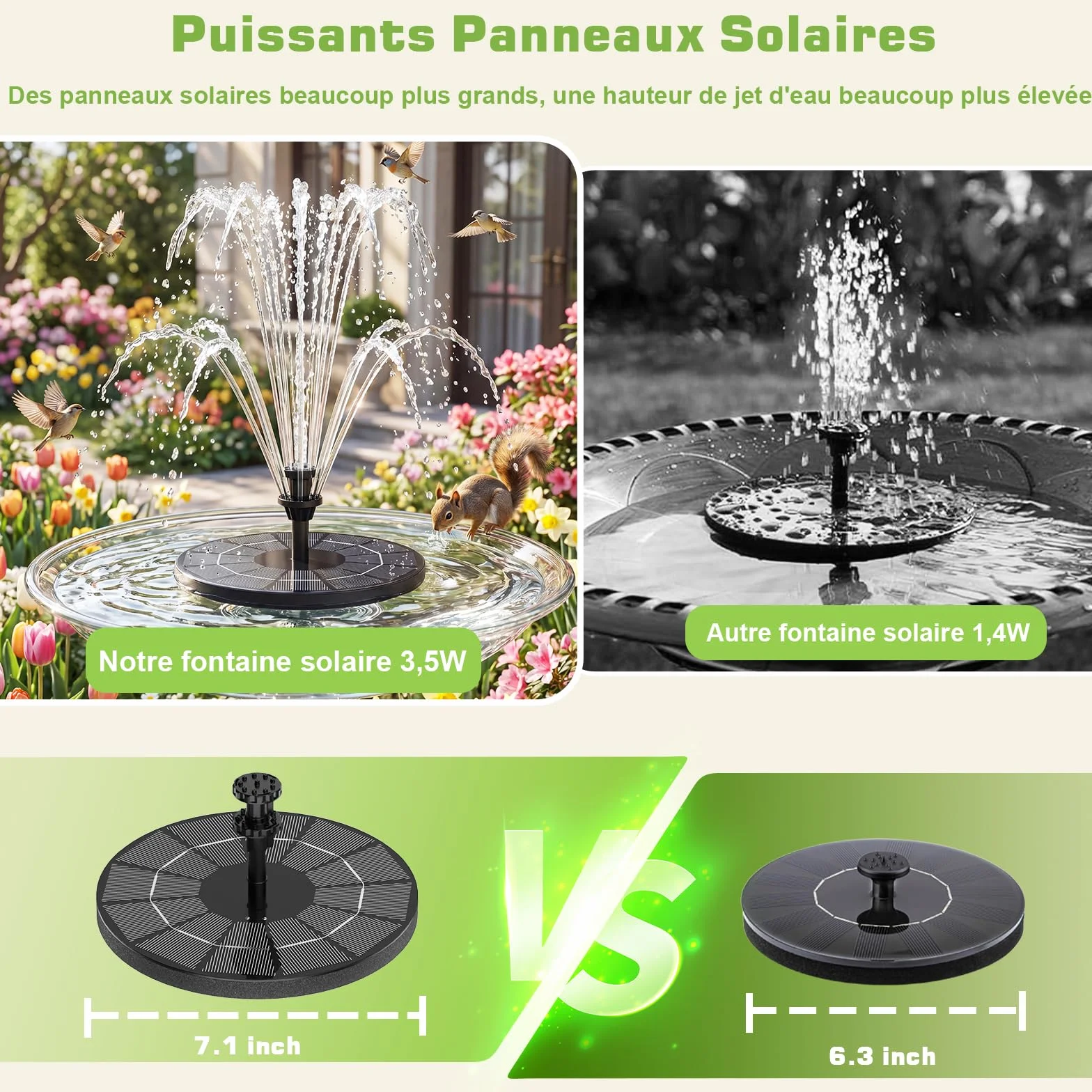 Fontaine Solaire Extérieur 3.5W Flottante Pompe Bassin avec Batterie 6 Buses Jardin