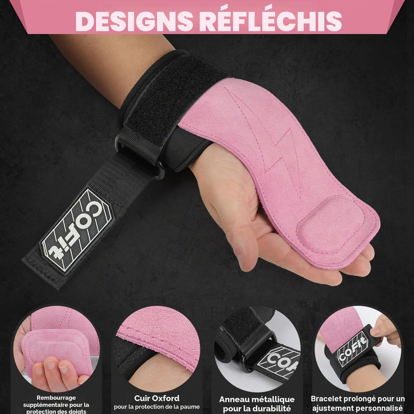 COFIT Sangles de Poignet Musculation, Bandages Cuir Oxford Double Couche, Adhérence Améliorée Protection Main Poignet