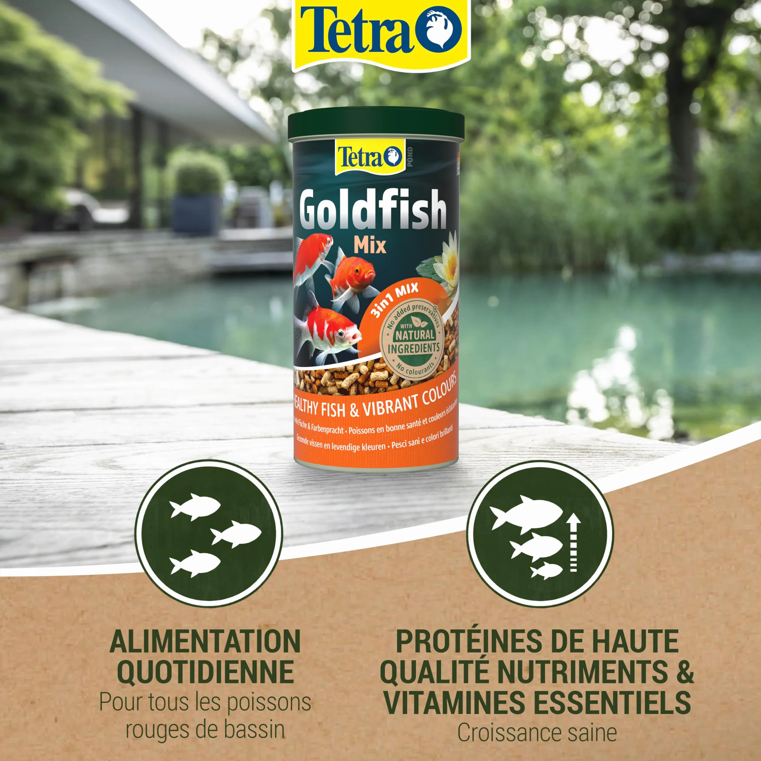 Tetra Pond Goldfish Mix – Aliment Complet pour Poissons Rouges de Bassin - Sticks, Flocons, Gammarus - 4 L