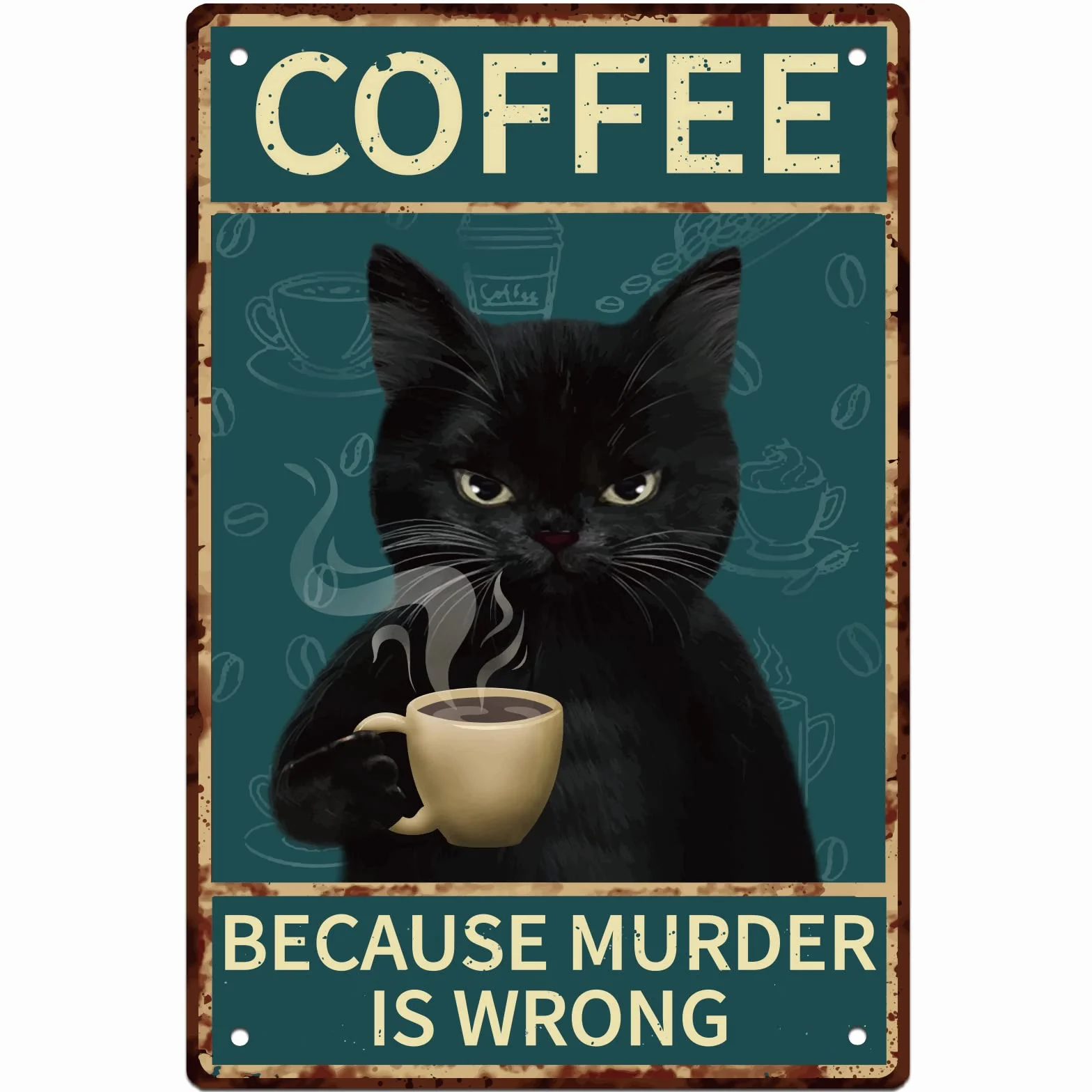 GLOBLELAND Café Chat Vintage Métal Fer Signe Plaque Affiche Mur Décoratif 11.8 × 7.9 Pouces