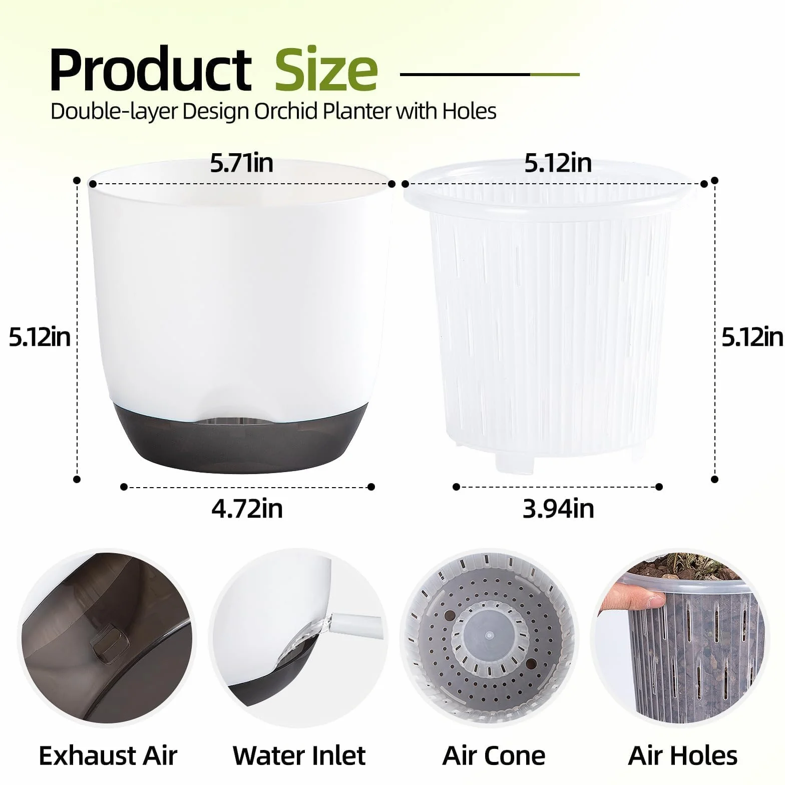 Lot de 2 pots à orchidées 14.5 cm auto-arrosant double couche avec trous
